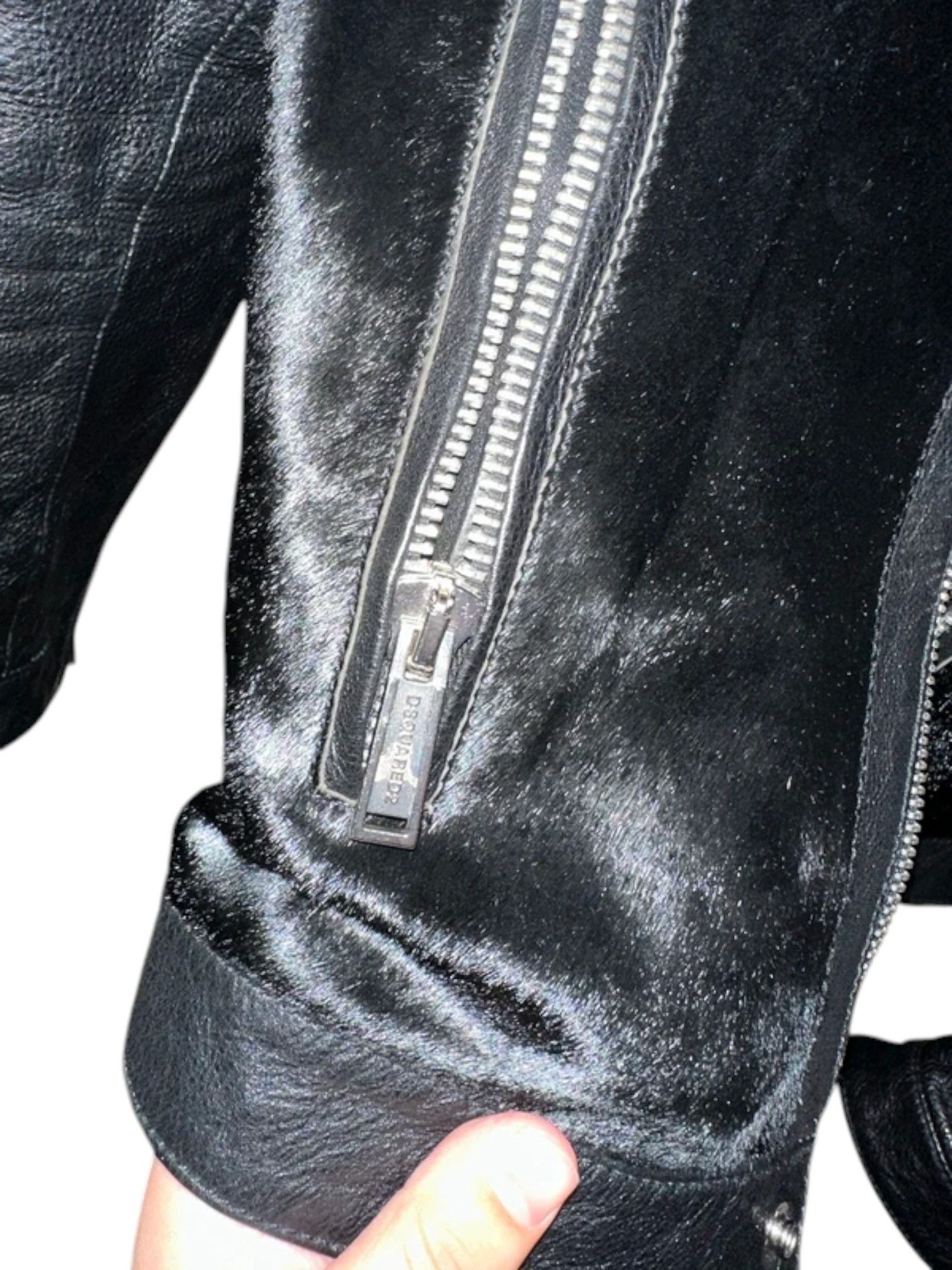 Dsquared2 Dsquared2 Leather & Pony Hair Biker Jacket c.2010s Size US S / EU 44-46 / 1 - 11 Thumbnail