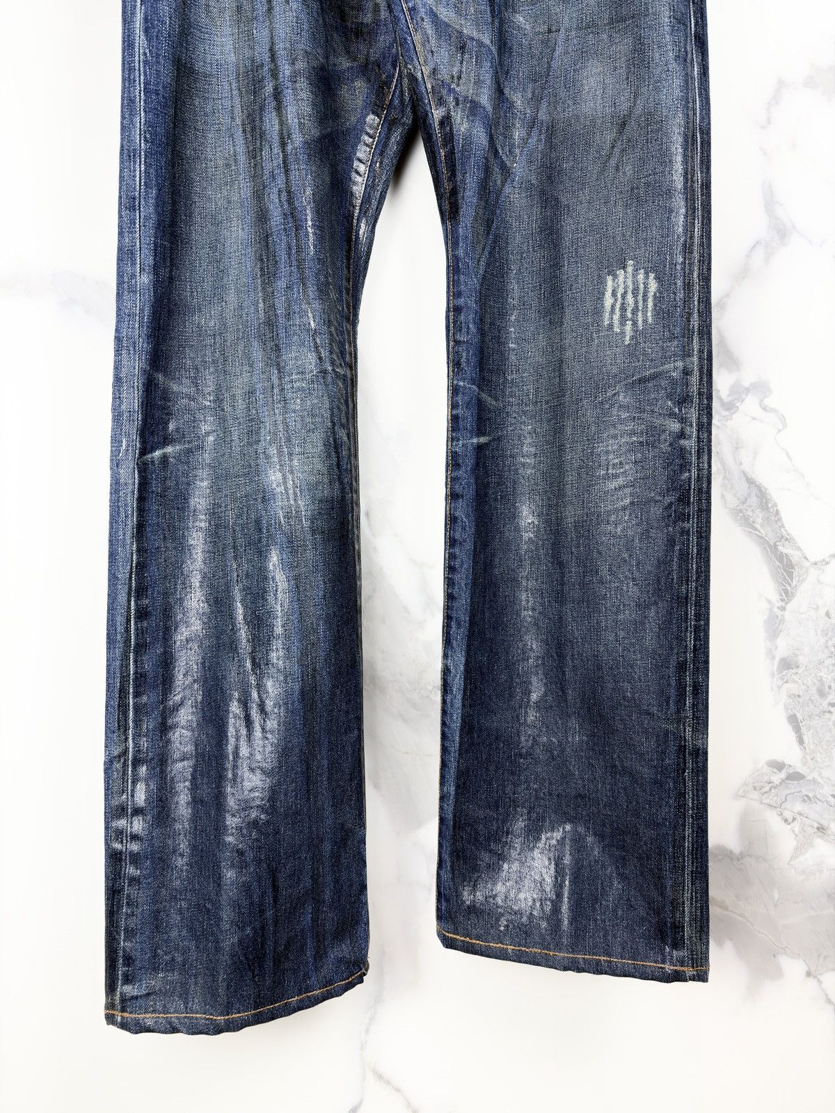 Dior × Hedi Slimane AW03 Dior Homme Luster Waxed Coated Clawmark Denim Jeans Size US 36 / EU 52 - 3 Thumbnail