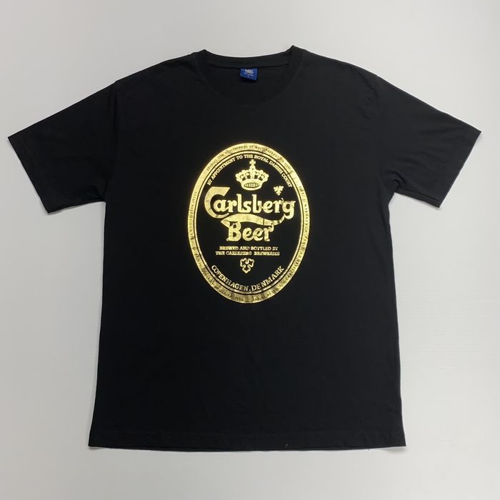 Streetwear Carlsberg Beer Logo Black & Gold Graphic T-Shirt Sz L