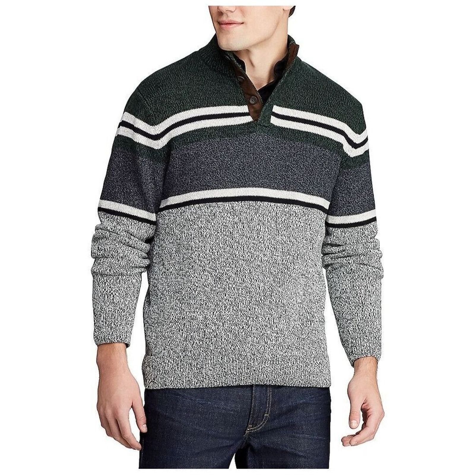 Chaps Chaps Striped Mock Neck 3 Button Sweater Colorblock Mens XL Size US XL / EU 56 / 4 - 1 Thumbnail