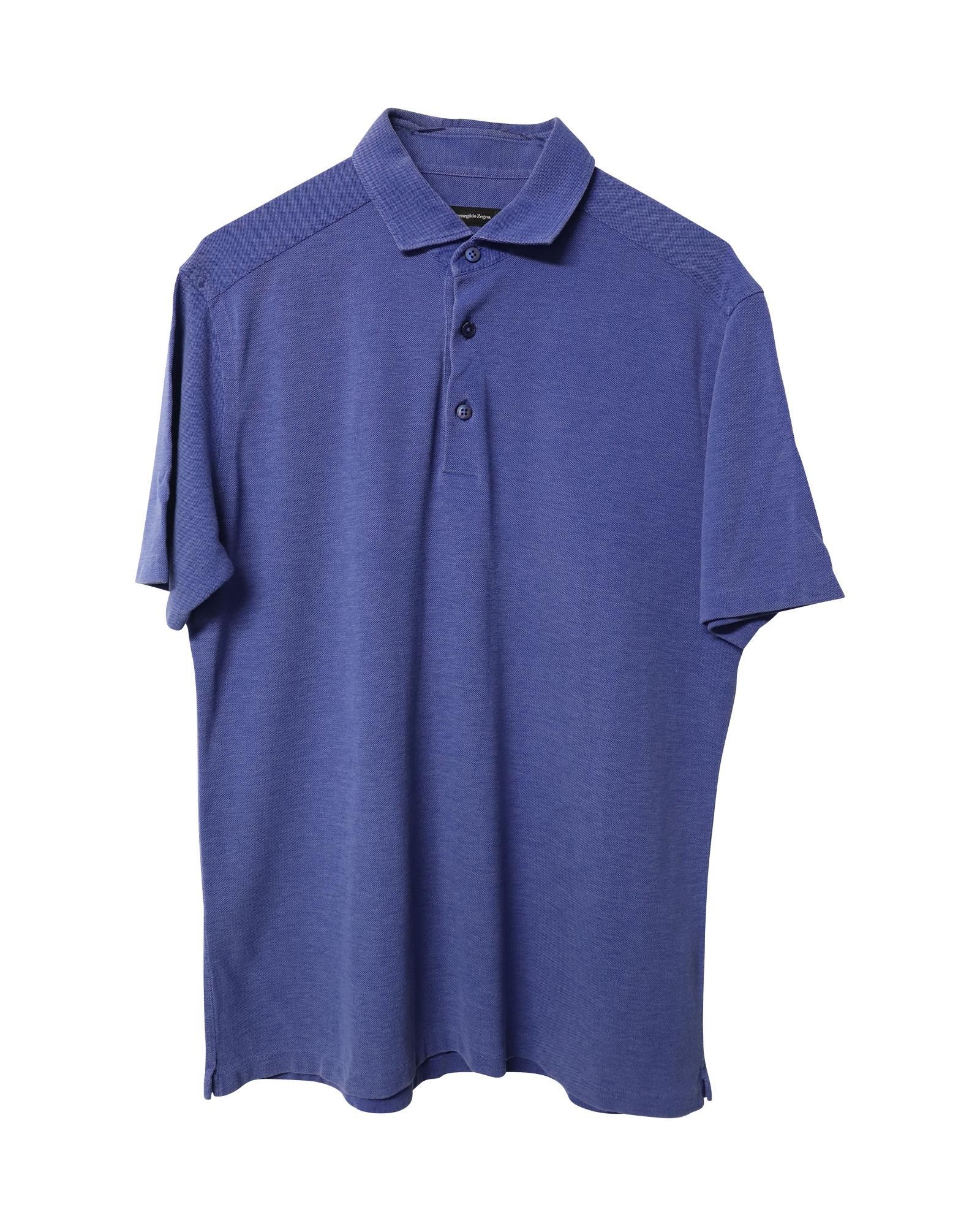 image of Ermenegildo Zegna Blue Cotton Polo Shirt With Micro-Structured Texture, Men's (Size Medium)