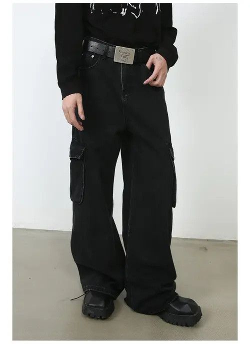 VIBE Black Cargo Baggy Denim Jeans Size US 28 / EU 44 - 6 Thumbnail