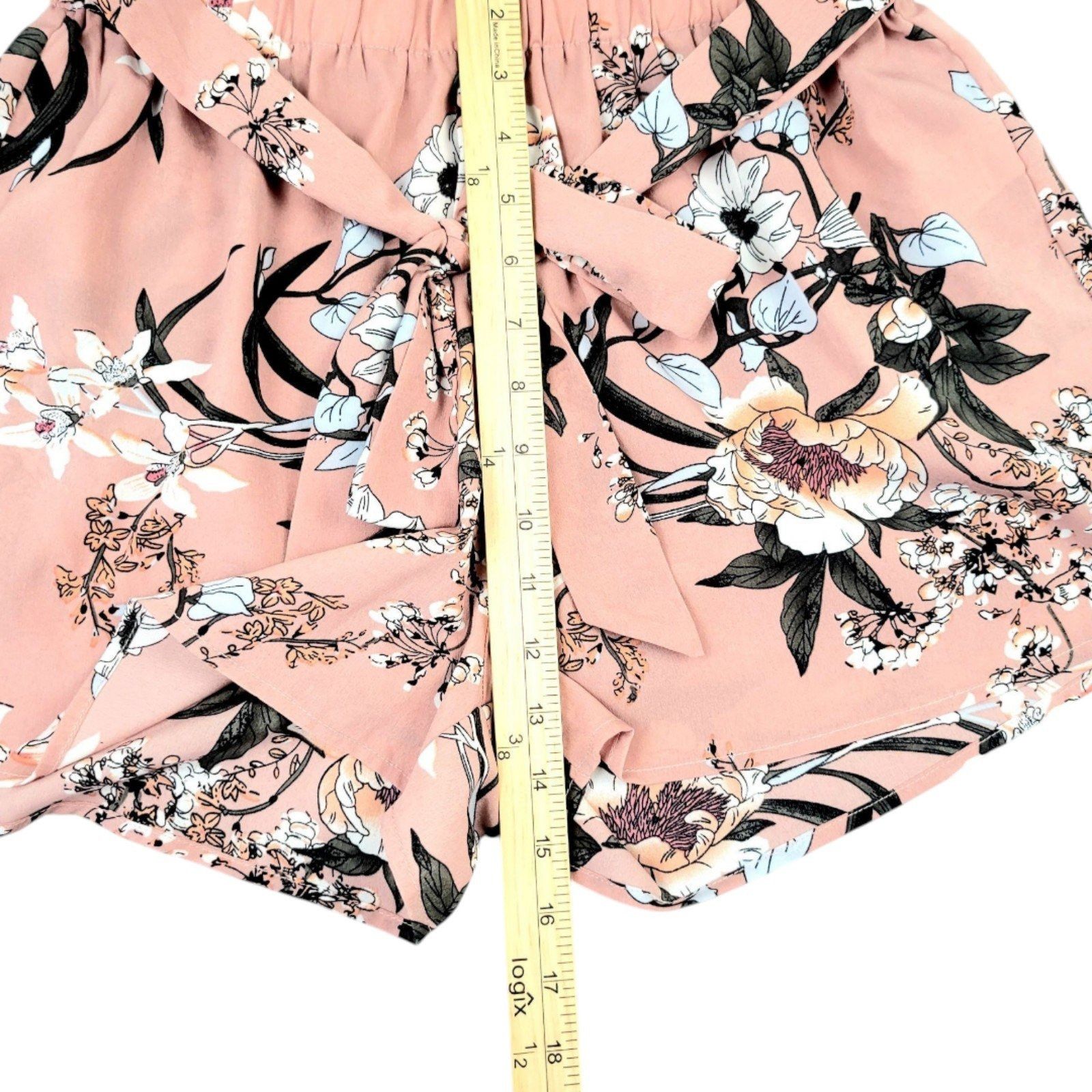Shein Women's Shein L Floral Belted Paper Bag Shorts - Trendy Muav Size 28" / US 6 / IT 42 - 8 Thumbnail