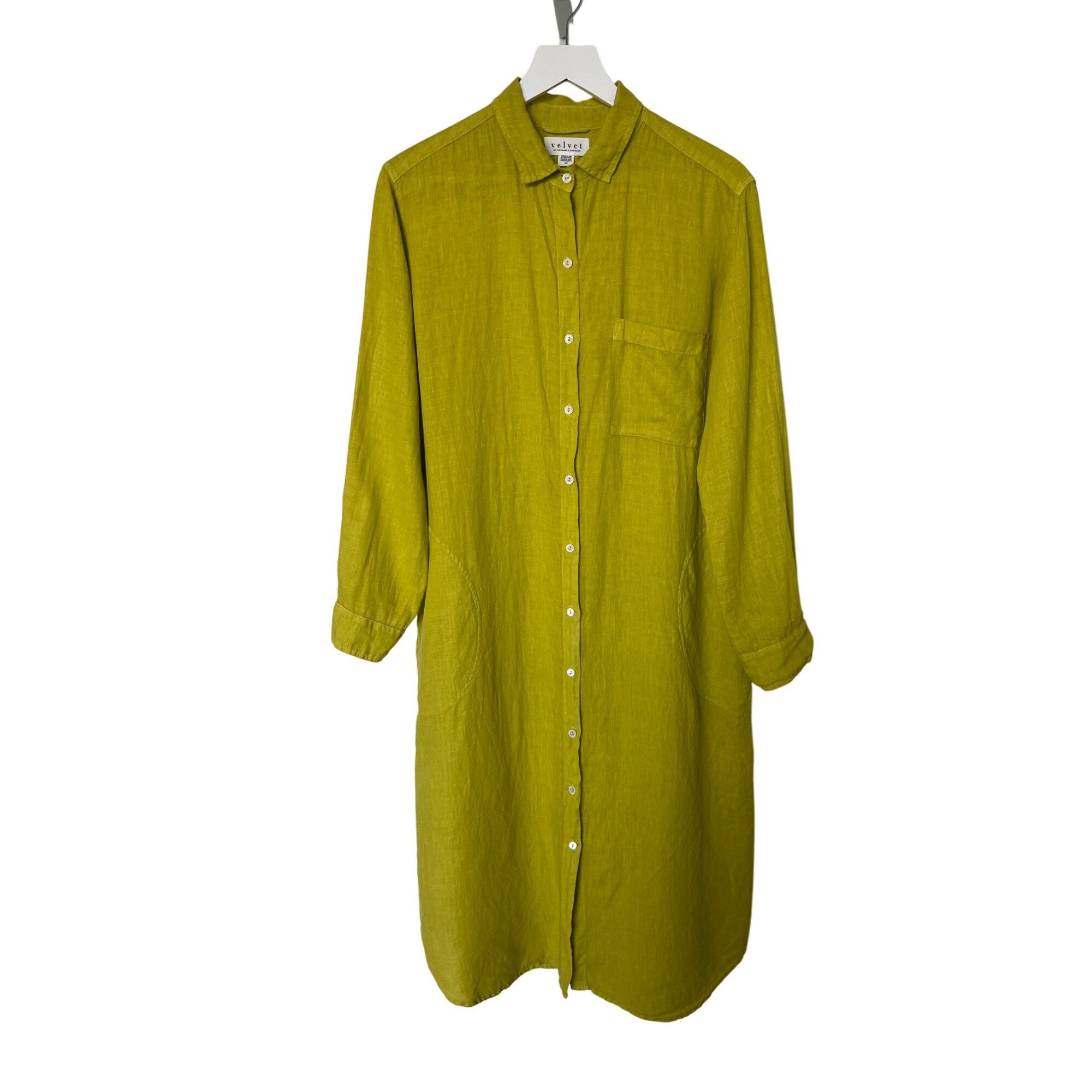 Velvet Velvet By Graham & Spencer Chartreuse Button-Down Midi Shirt Size XS / US 0-2 / IT 36-38 - 3 Thumbnail