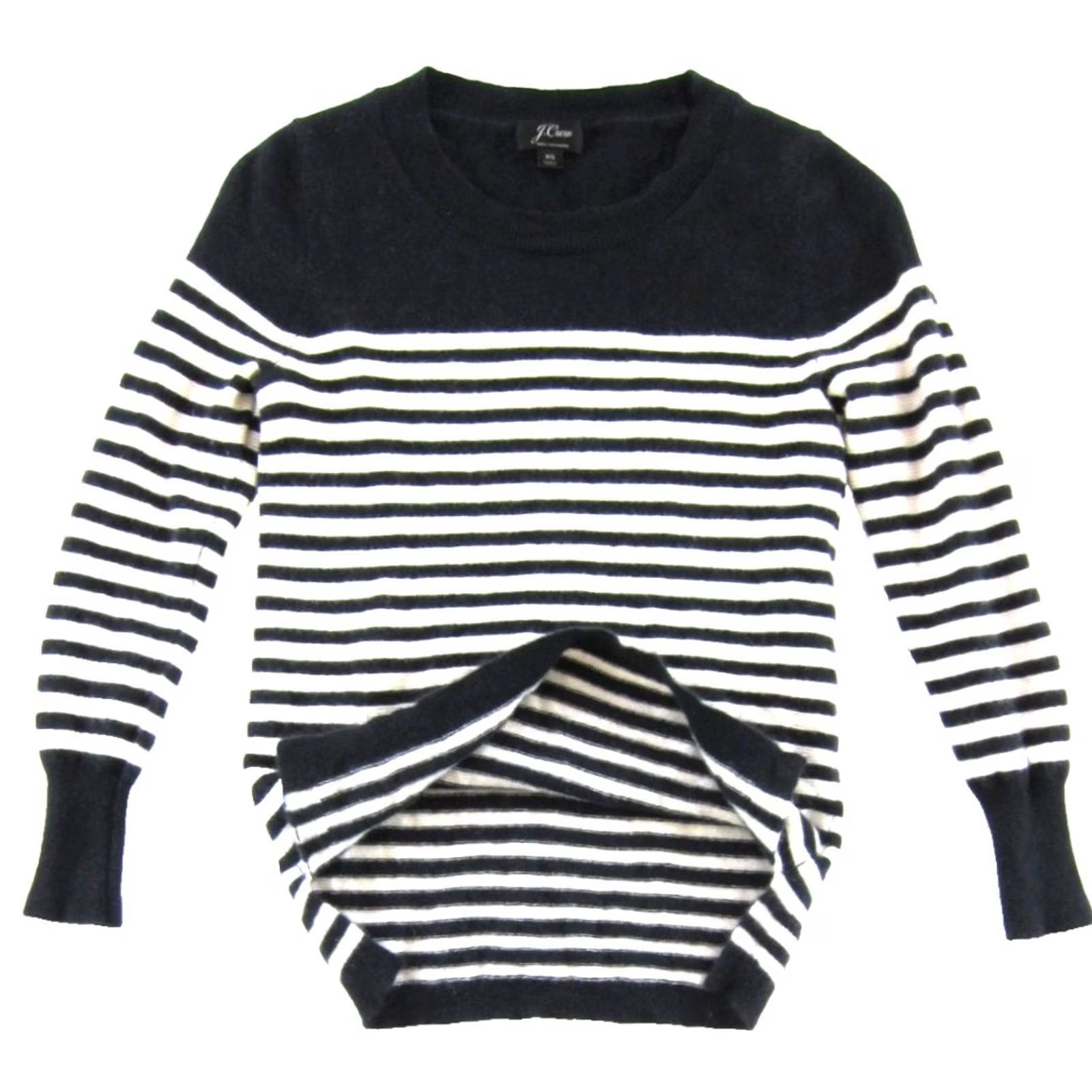 J.Crew J.Crew 100% Cashmere Navy Blue White Stripe Round Neck Sweater Women XS Size XS / US 0-2 / IT 36-38 - 4 Thumbnail