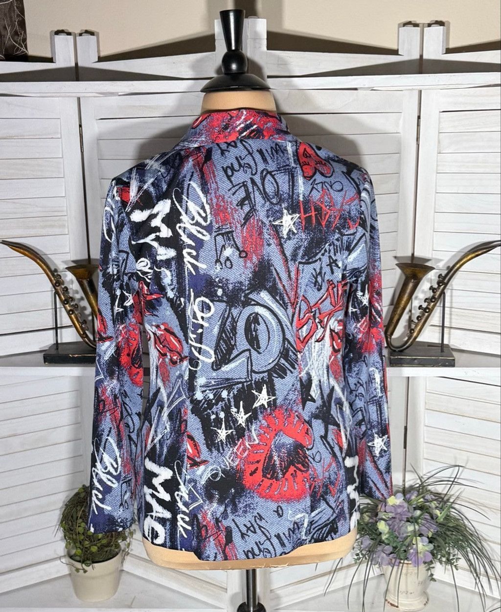 Vintage Y2K blazer avant garde street signs graffiti blue red 1X Size XL / US 12-14 / IT 48-50 - 2 Thumbnail