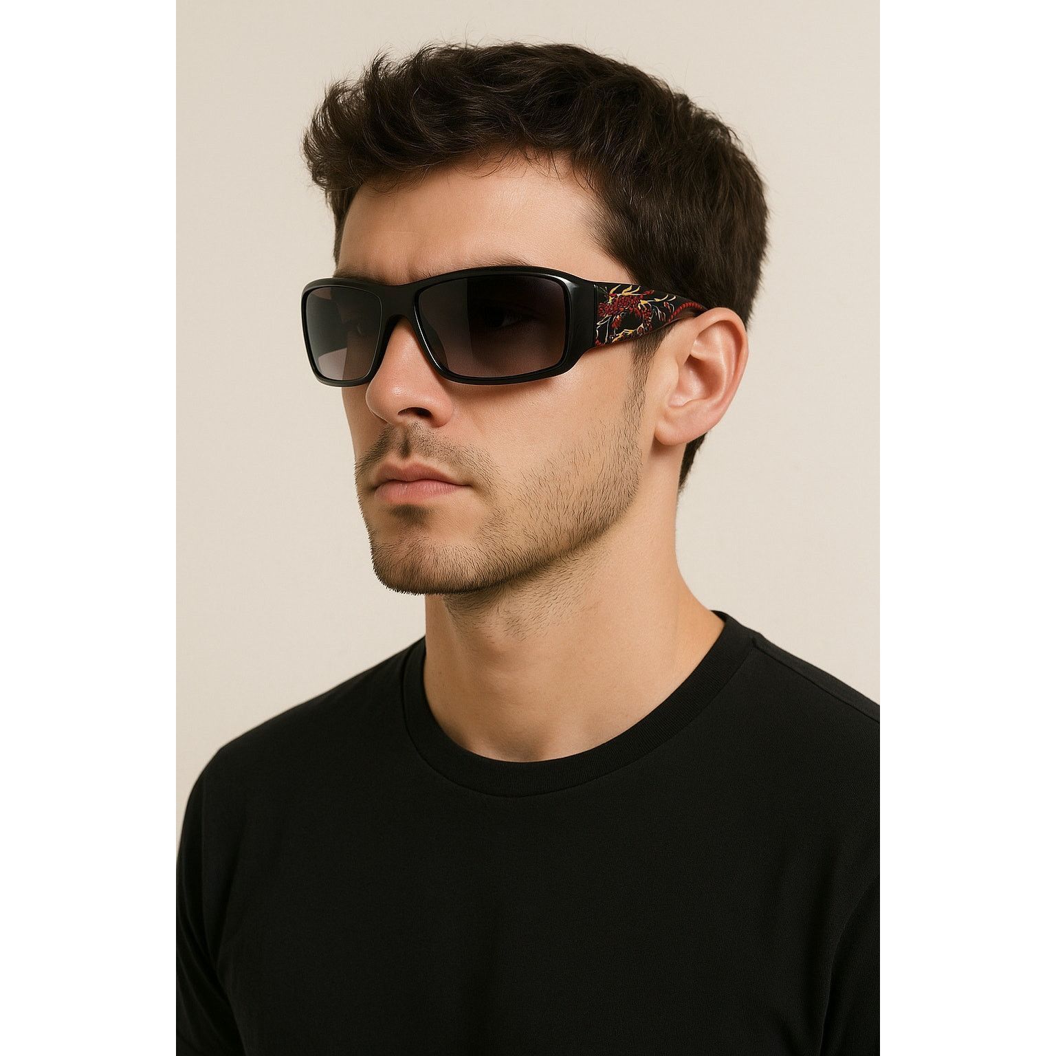 Vintage Y2K Streetwear Black Dragon Print Wrap Sunglasses Unisex Size ONE SIZE - 1 Thumbnail