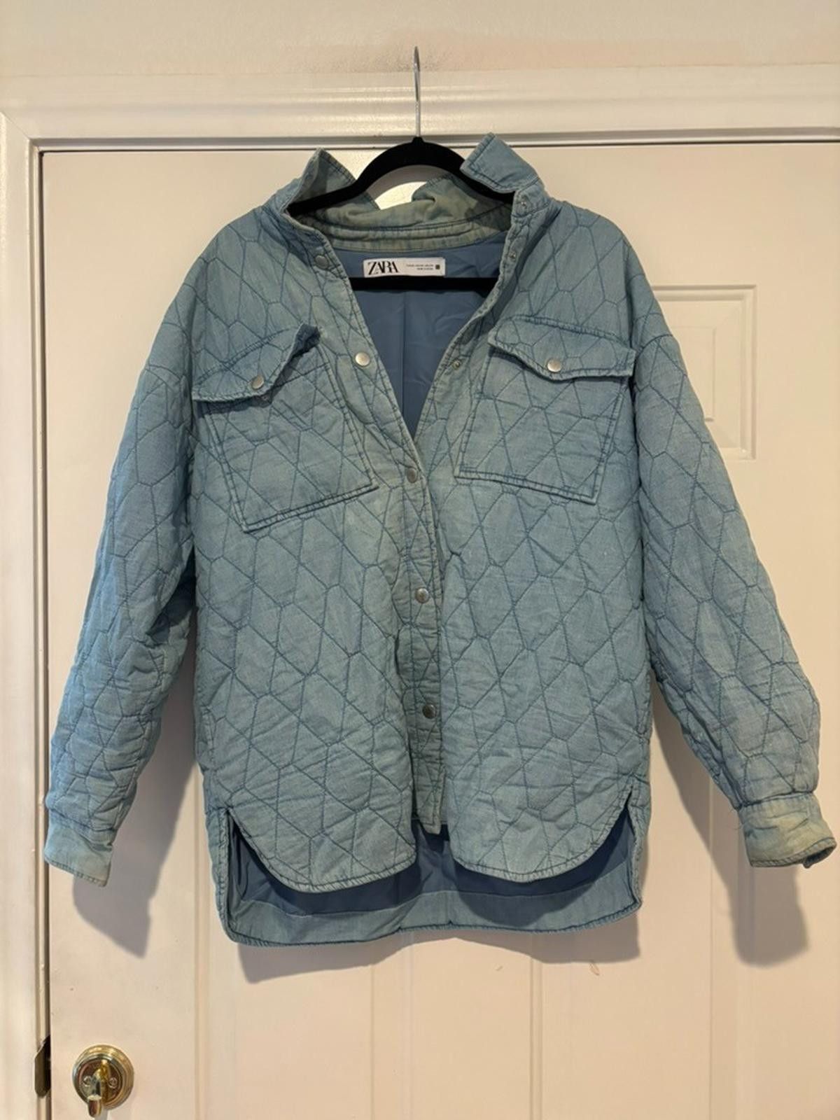 Zara sz xs-s S Zara blue quilted jacketWEAR ON SLEEVES #641 Size XS / US 0-2 / IT 36-38 - 1 Thumbnail