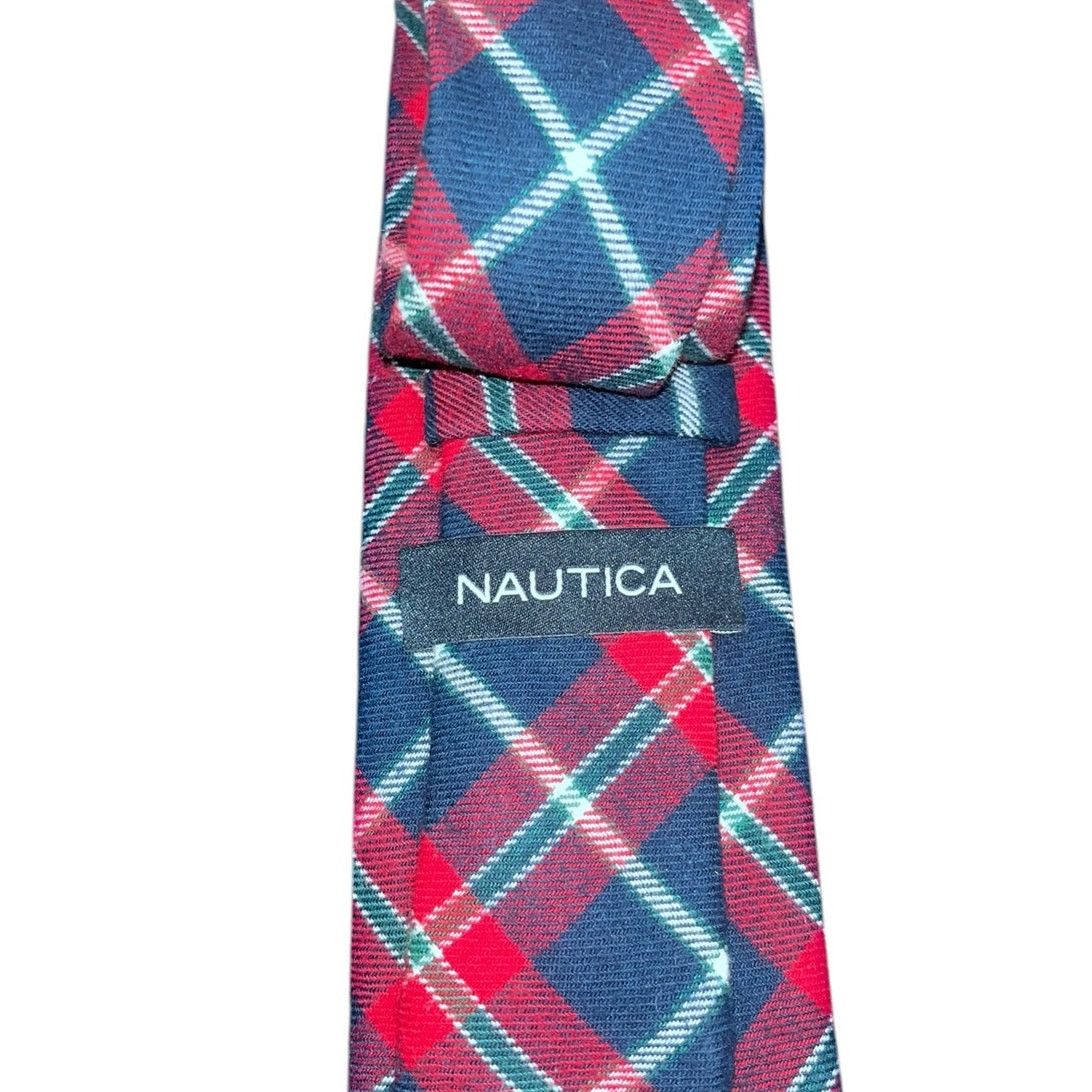 Nautica Nautica Men Tie Navy Red Green Plaid 100% Cotton Classic Size ONE SIZE - 3 Thumbnail