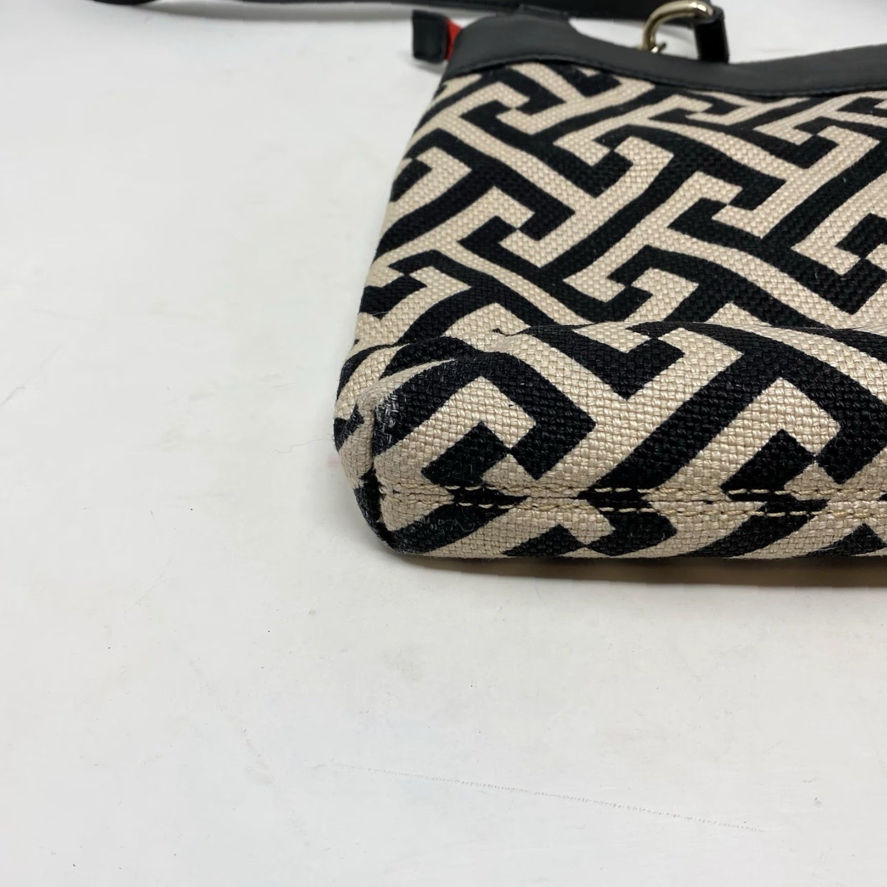 Vintage Spartina 449 Leather & Linen Handbag Crossbody Purse Zip Pockets Black Tan Casual Women Medium Cute! Size ONE SIZE - 5 Thumbnail