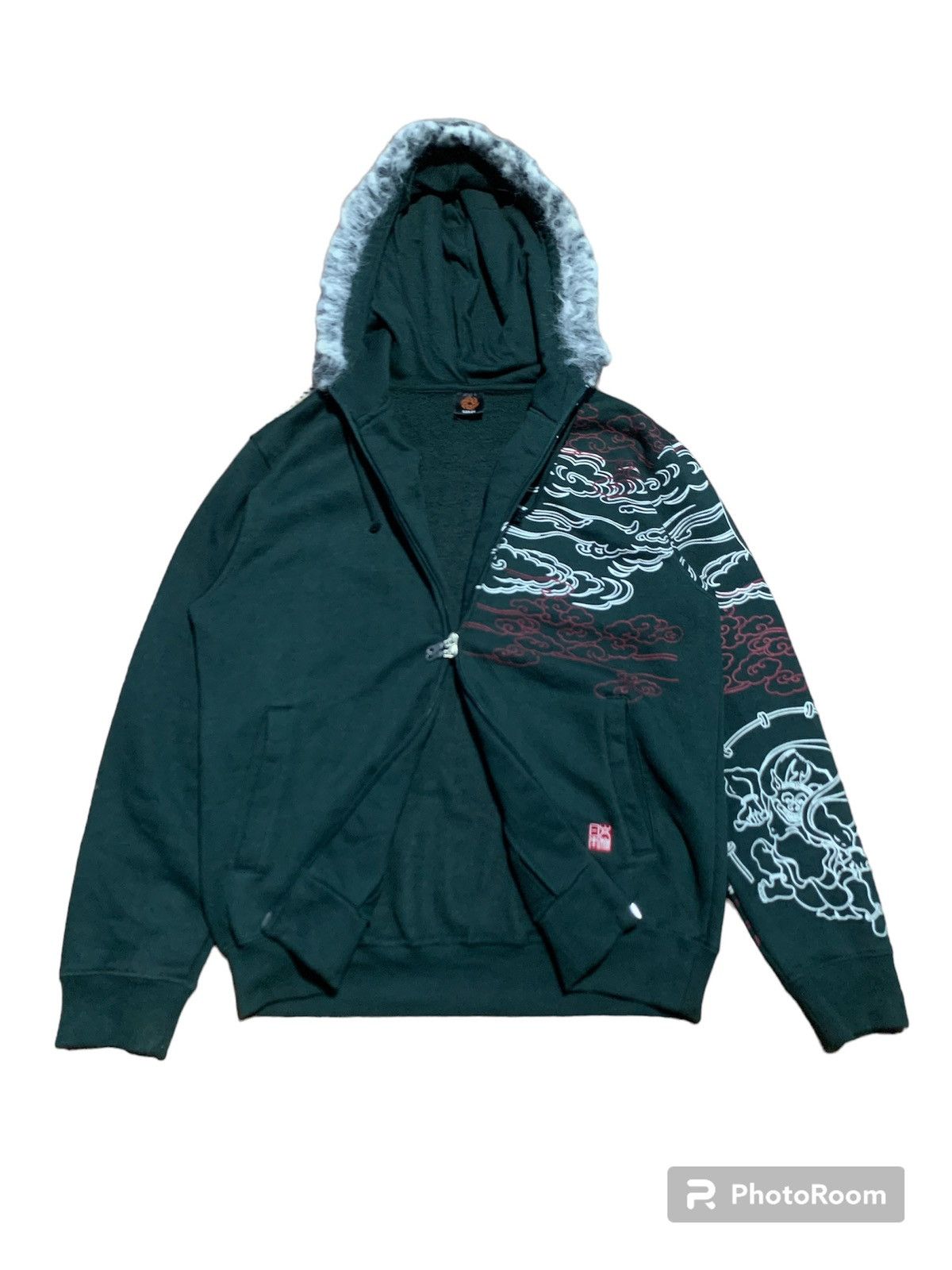 If Six Was Nine × Japanese Brand × Le Grande Bleu (L.G.B.) Sukajan fujin raijin fur hoodie over printed japanese style Size US L / EU 52-54 / 3 - 11 Thumbnail