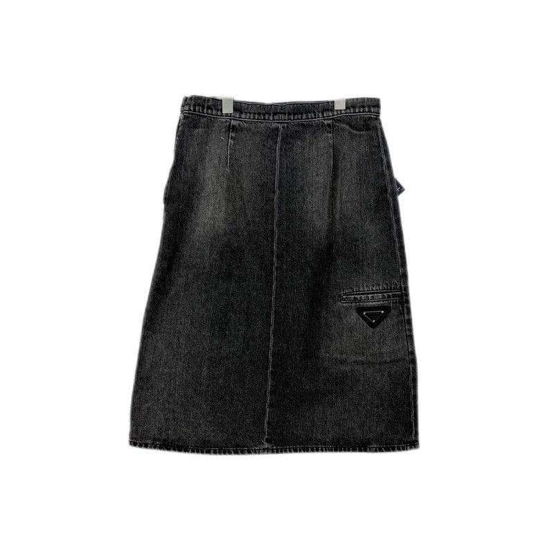 Prada Prada Washed gray metal triangle label denim skirt 2502-Nex Size 28" / US 6 / IT 42 - 2 Thumbnail