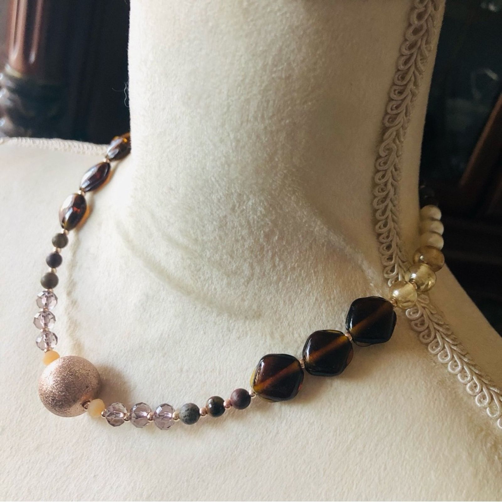 Handmade Handcrafted recycled vintage genuine stone necklace Size ONE SIZE - 3 Thumbnail