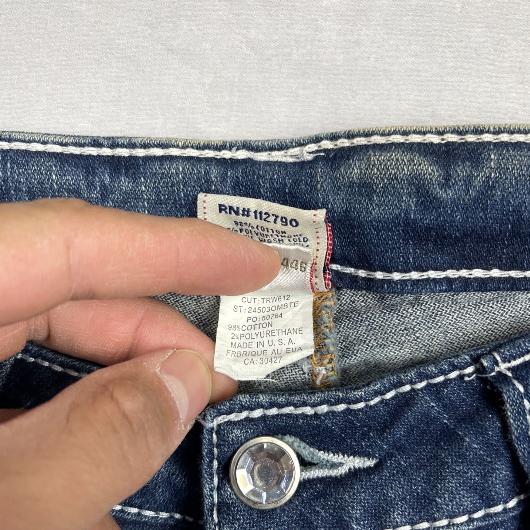 True Religion VINTAGE True Religion Jeans 31X33 Billy Boot Cut Womens Blue 5-Pocket Denim Cotton Stone Swarovski Crystals Logo Embroidered USA Size 24" / US 00 / IT 34 - 6 Thumbnail