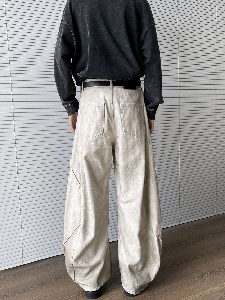 Japanese Brand Retro loose dirty white wide leg jeans Size US 32 / EU 48 - 4 Thumbnail