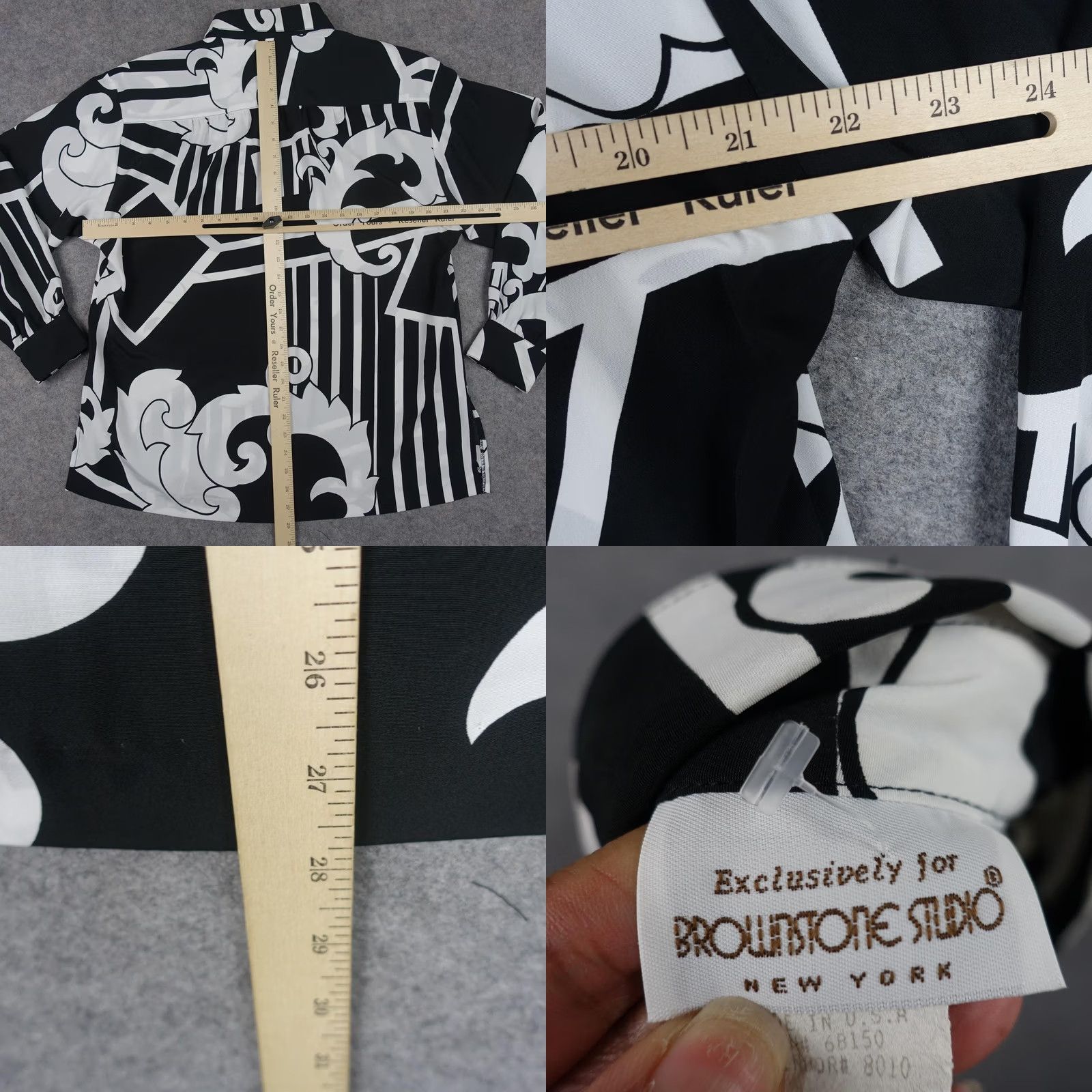 Vintage VINTAGE Brownstone Studio Blouse Womens 12 Black White Abstract Scroll 80s Shirt Womens Size 12 Size XL / US 12-14 / IT 48-50 - 9 Thumbnail