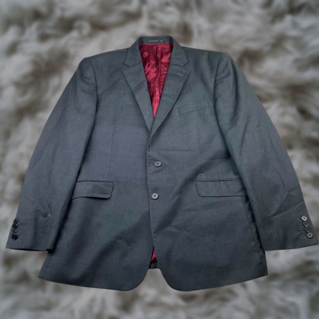Charles Tyrwhitt Charles Tyrwhitt Blazer Jacket Gray Birdseye 2-Button 100% Wool 48L Mens Tailored Long Belted Notch Lapel Vintage No Size 48R - 1 Thumbnail
