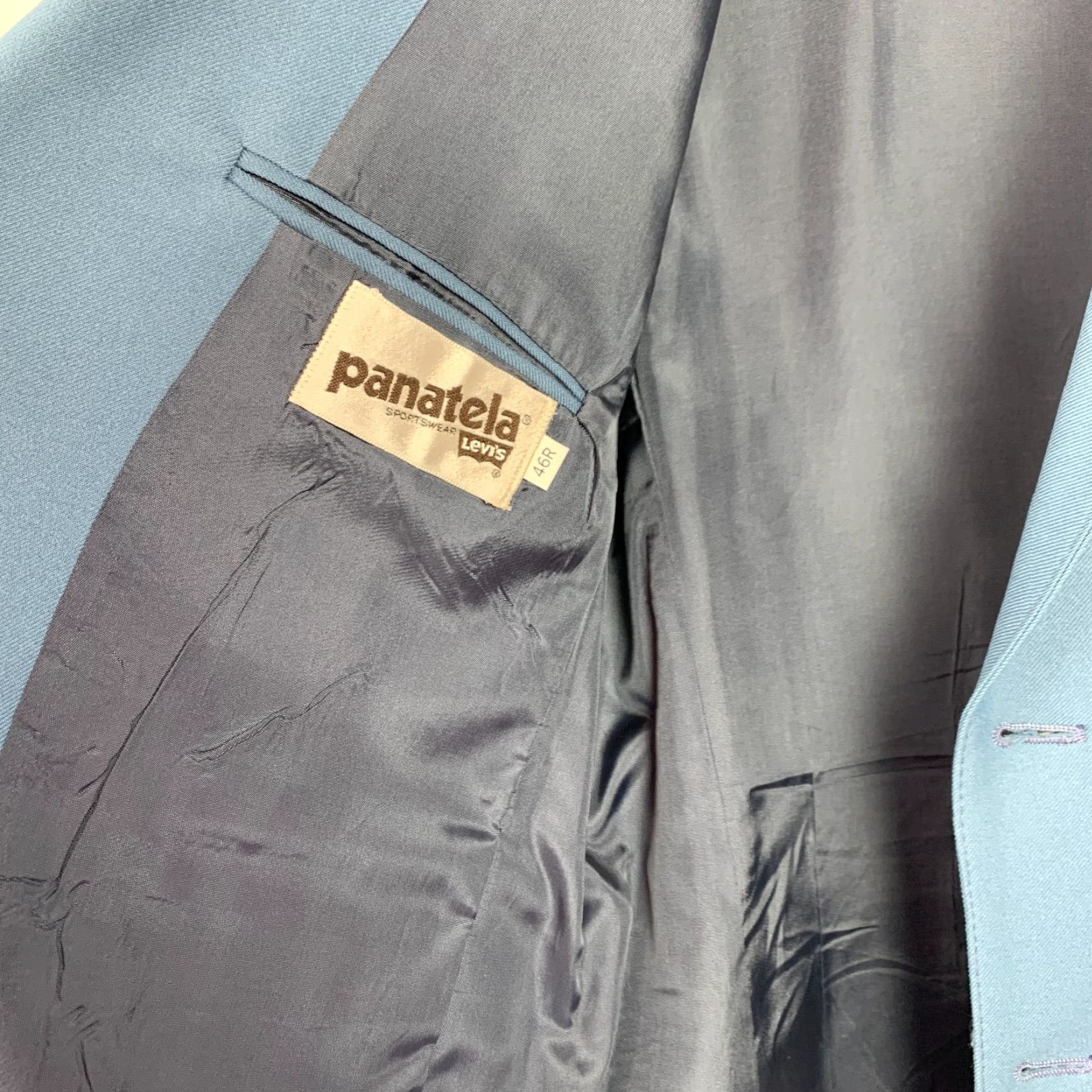 Levi's VINTAGE Panatela Levi's Blazer Suit Coat Pants 1970s Blue Polyester Rockabilly 46R Mens Size 46R - 3 Thumbnail