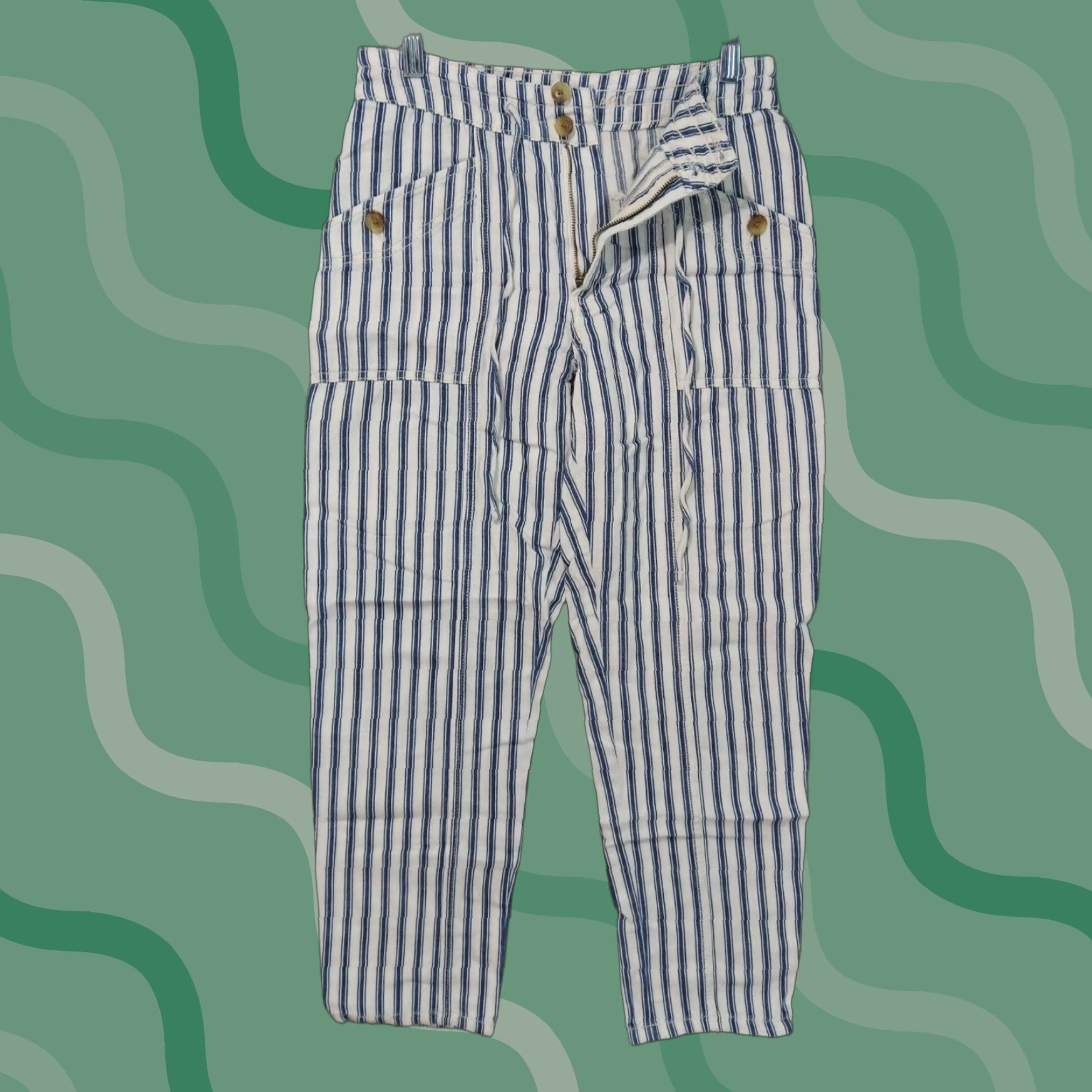 American Eagle Outfitters American Eagle Pants Womens 4 Blue White Striped High Waisted Straight Leg Size 27" / US 4 / IT 40 - 1 Thumbnail