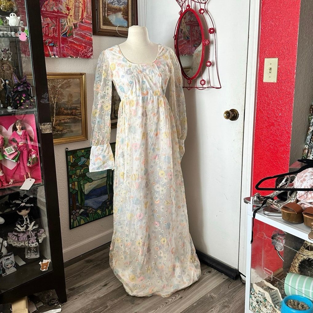 Handmade handmade vintage babydoll 70s pastel floral dress Size XS / US 0-2 / IT 36-38 - 1 Thumbnail