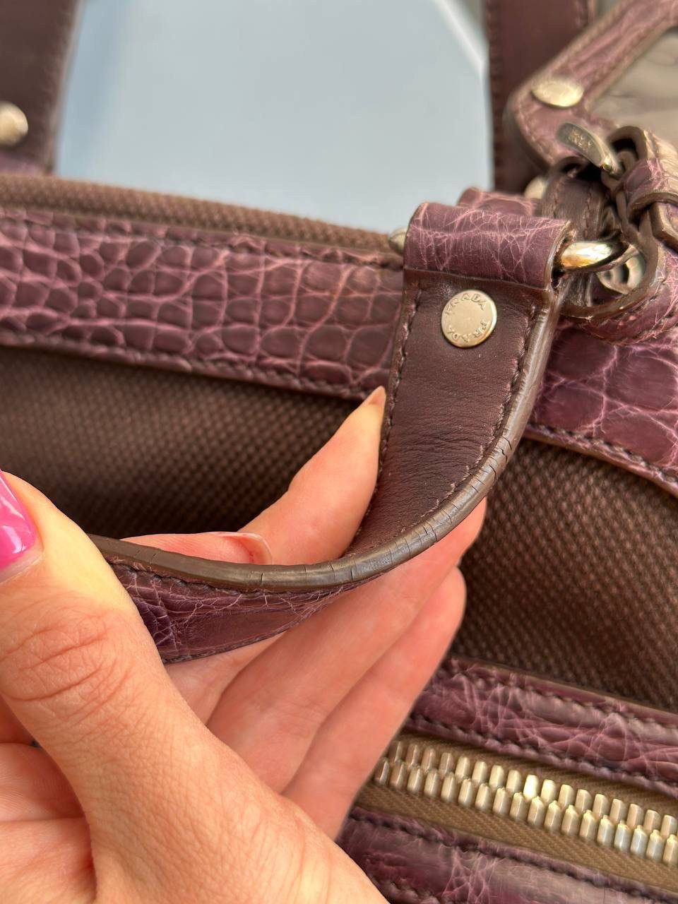 Dior Prada Vitello Zipper Buckle Bag Bowling crocodile purple Size ONE SIZE - 13 Thumbnail