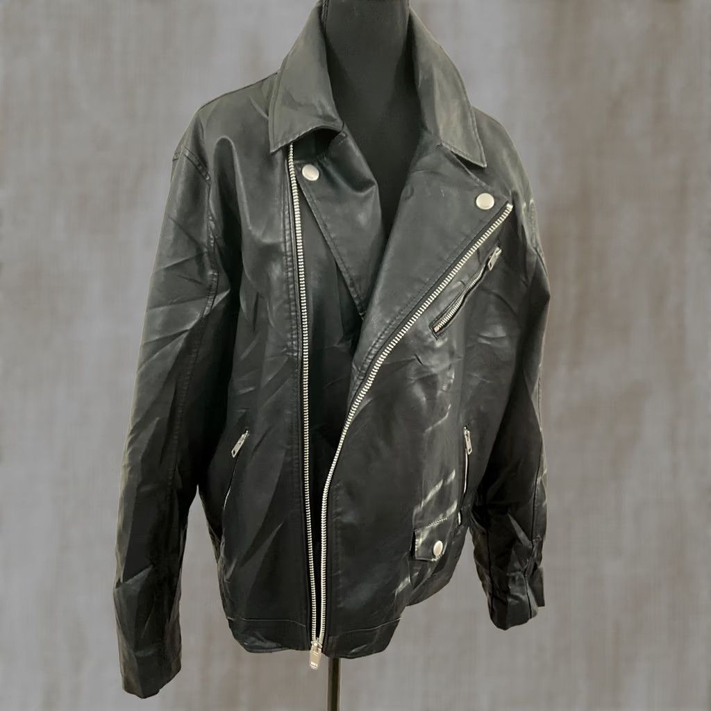 Express Express Women's Jacket Black Faux Leather Zip Front Lined Biker Style Small/Medium? L Size L / US 10 / IT 46 - 1 Thumbnail