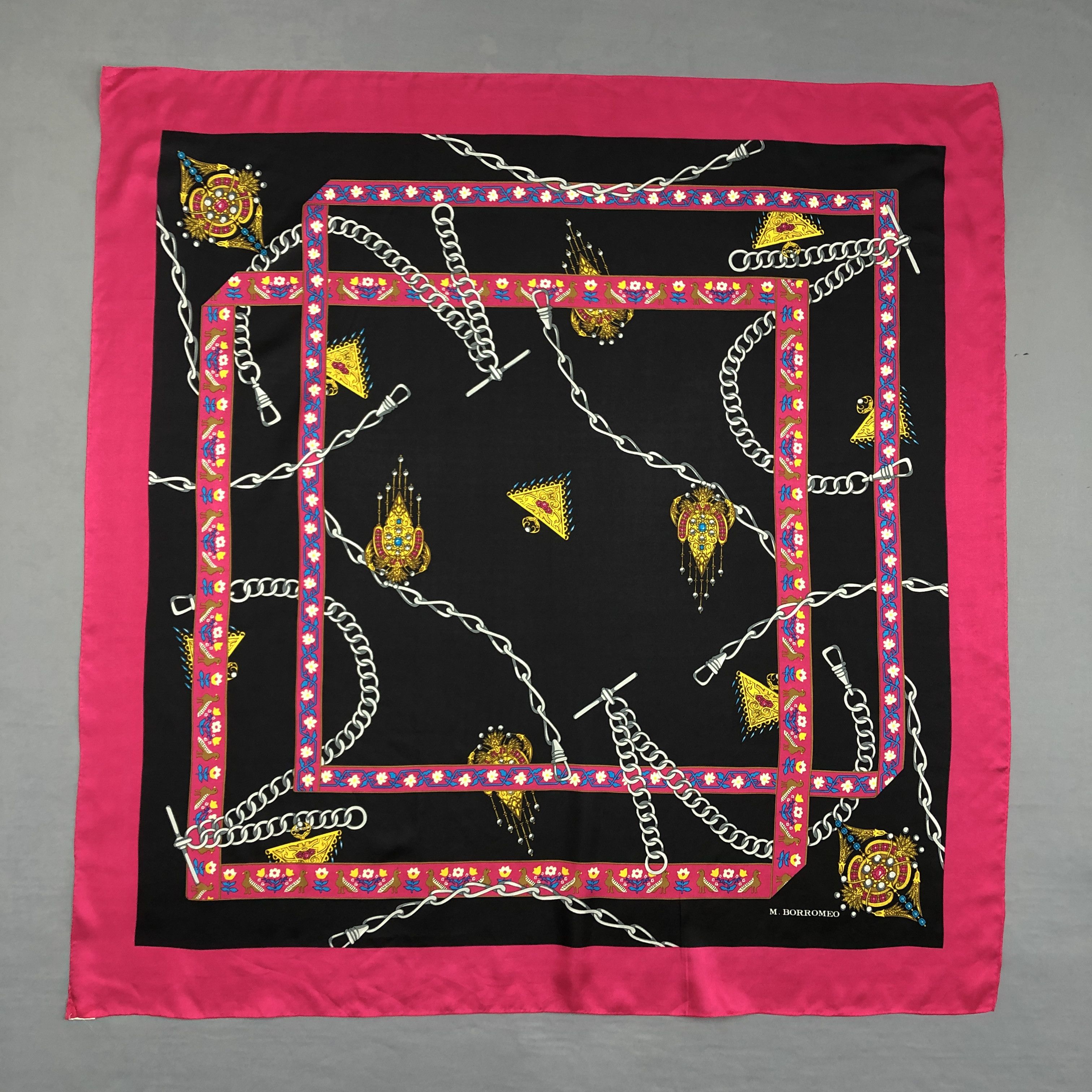 Vintage Vintage M.Borromeo SILK Scarf Twill Stole Wraps Scarves Size ONE SIZE - 4 Thumbnail