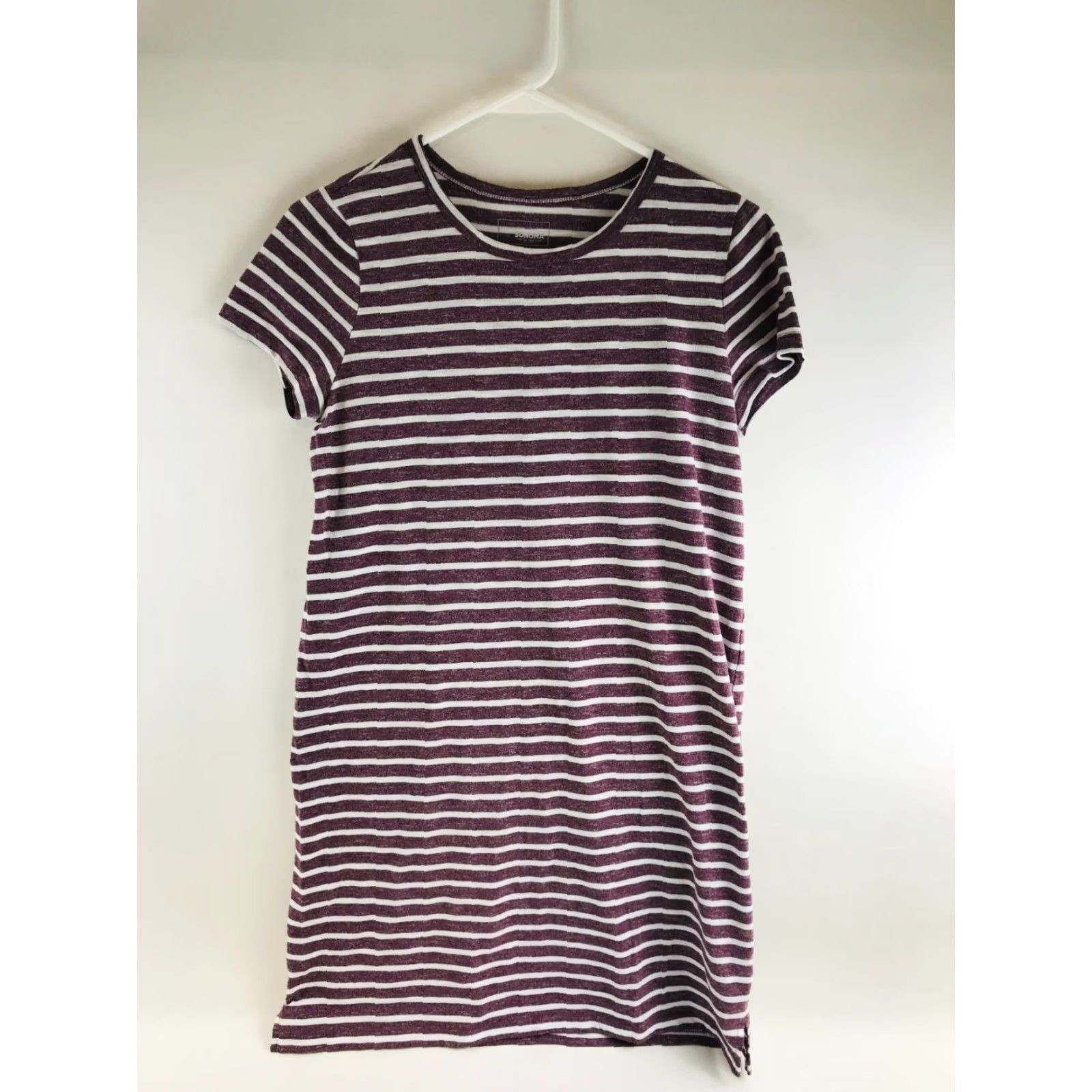 Vintage Sonoma Dress Women's Size Small Purple White Striped Short Sleeve Above the Knee Shirt Dress Womens Size 28" / US 6 / IT 42 - 2 Thumbnail
