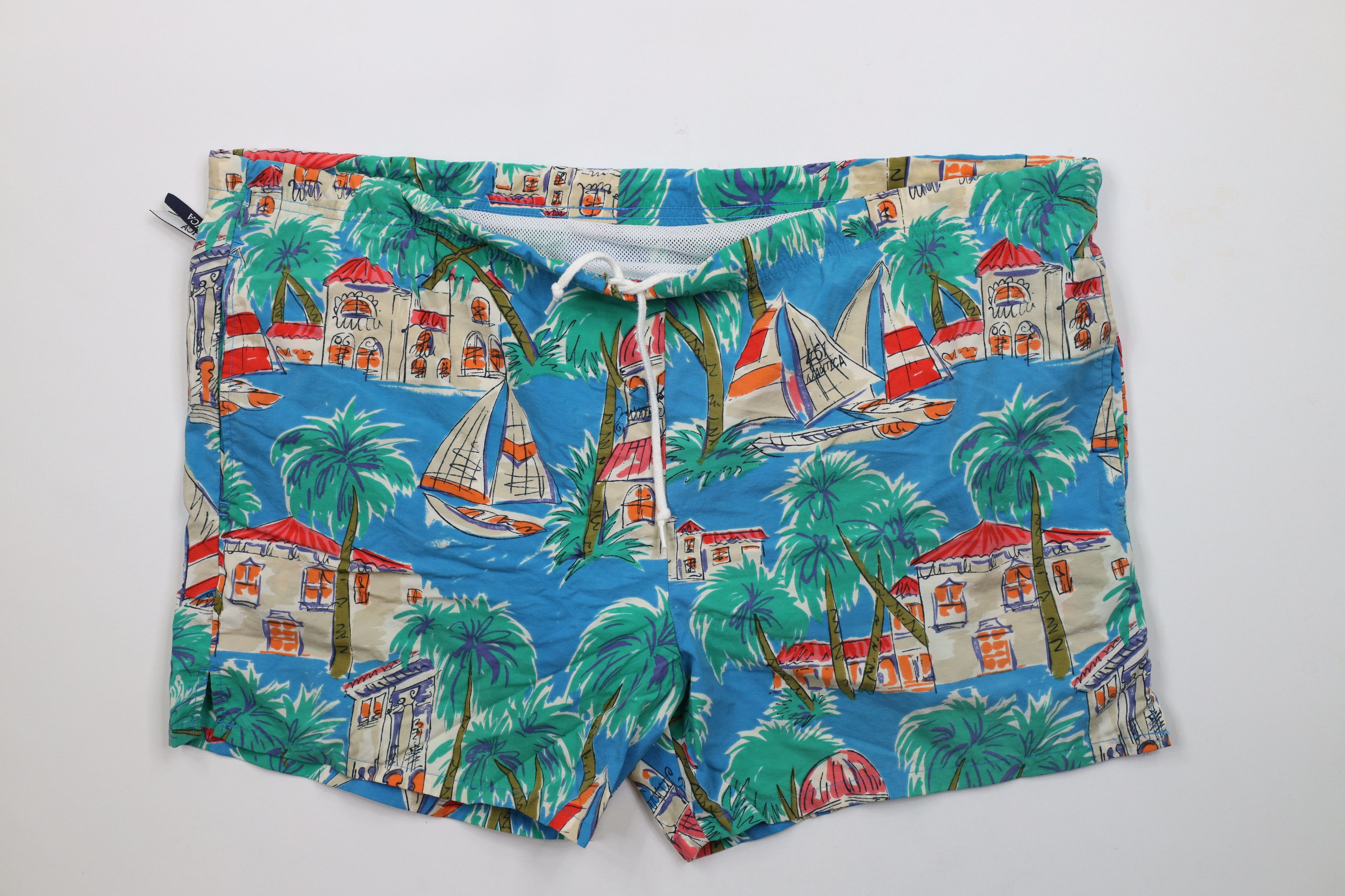 Nautica × Vintage Vintage 90s Nautica All Over Print Lined Shorts Trunks Size US 38 / EU 54 - 1 Thumbnail