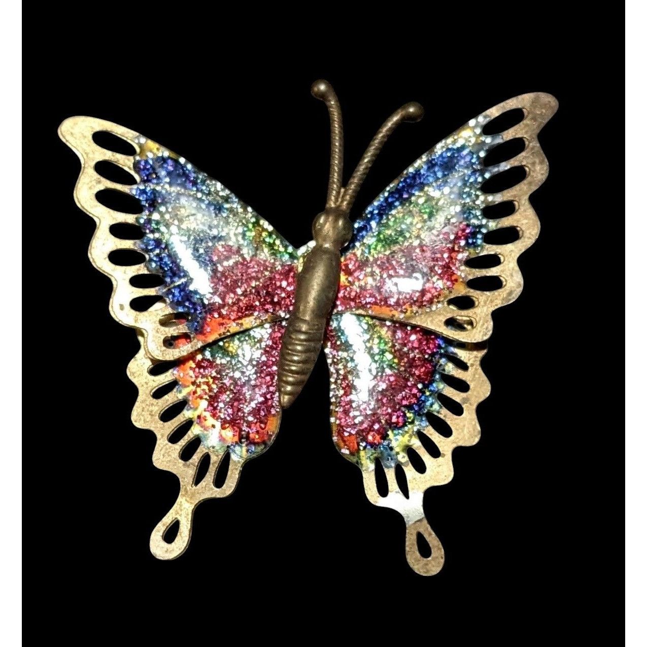 Other Vintage Gold Tone Rainbow Glitter Butterfly Brooch Size ONE SIZE - 2 Thumbnail
