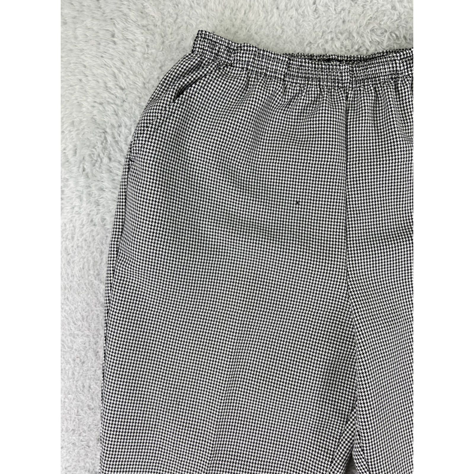 Blair VINTAGE Blair Pants Womens 14 Black Houndstooth 100% Polyester Elastic Straight Front Chino Size 36" / US 14 / IT 50 - 7 Thumbnail