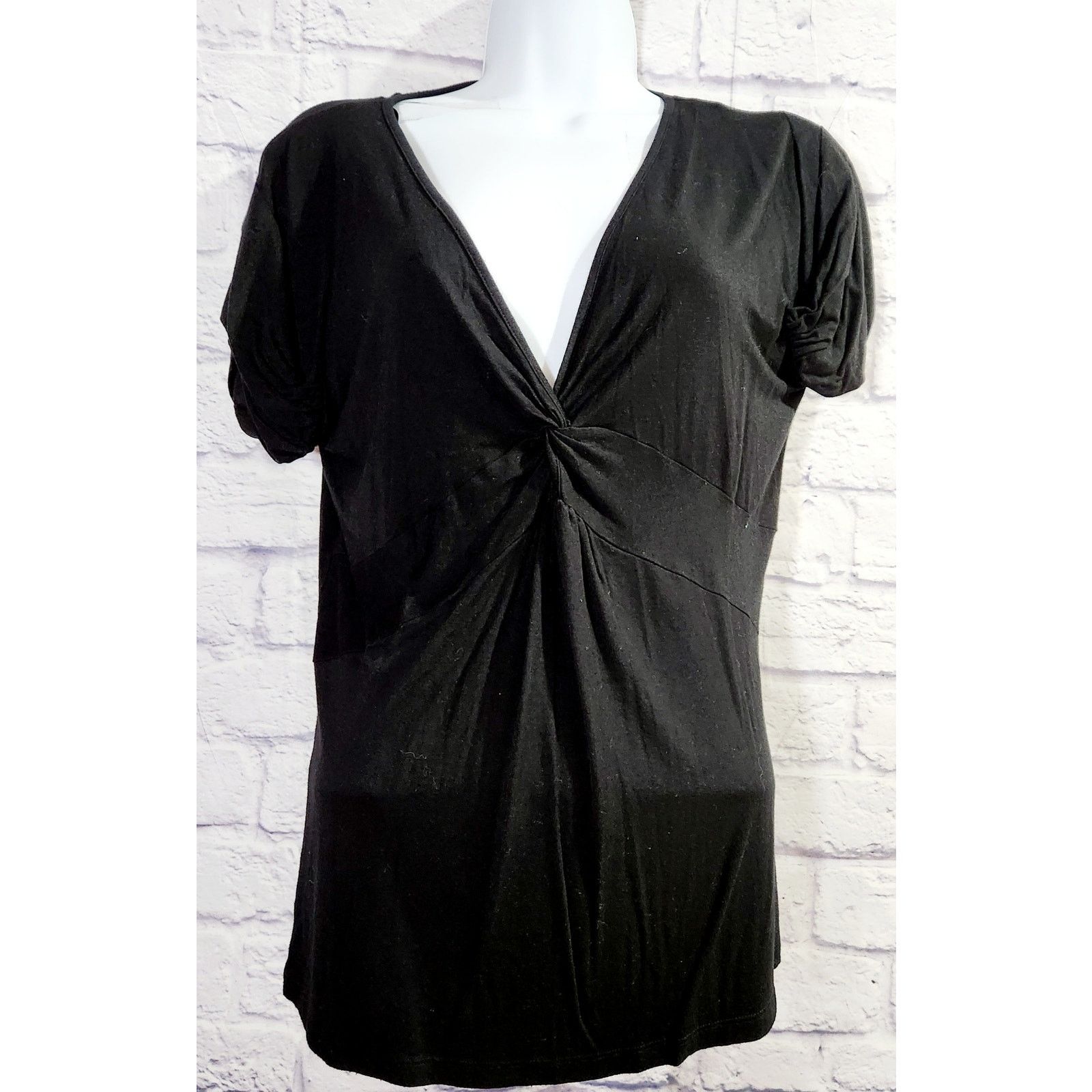 Other Nine West Black Deep V Neck Twisted Bodice Large Stretchy Size L / US 10 / IT 46 - 1 Thumbnail