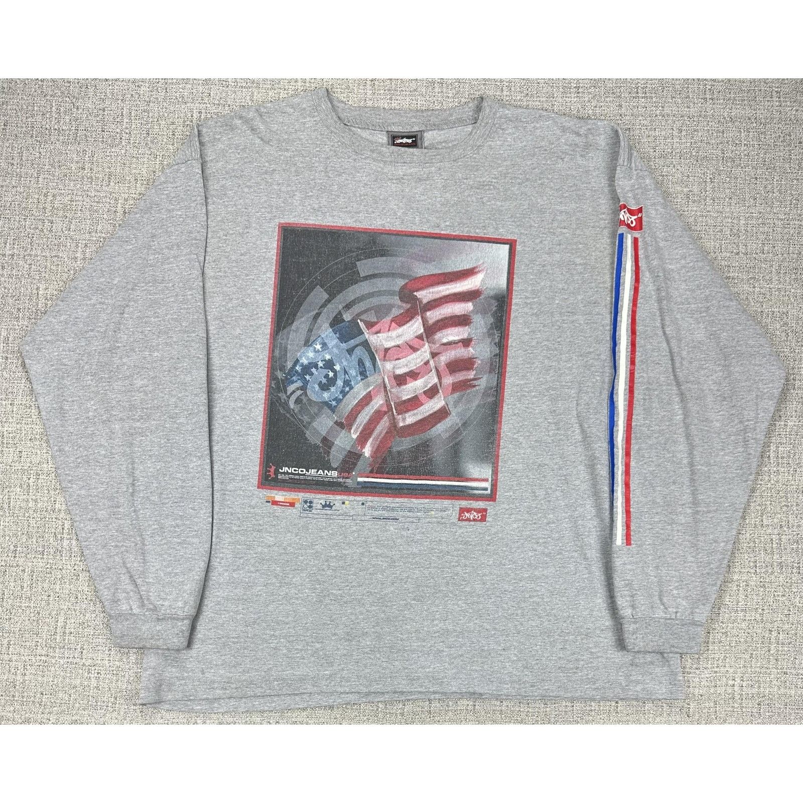 JNCO JNCO Jeans Shirt Sz XL Gray Long Sleeve USA Flag Sleeve USA Size US XL / EU 56 / 4 - 1 Thumbnail