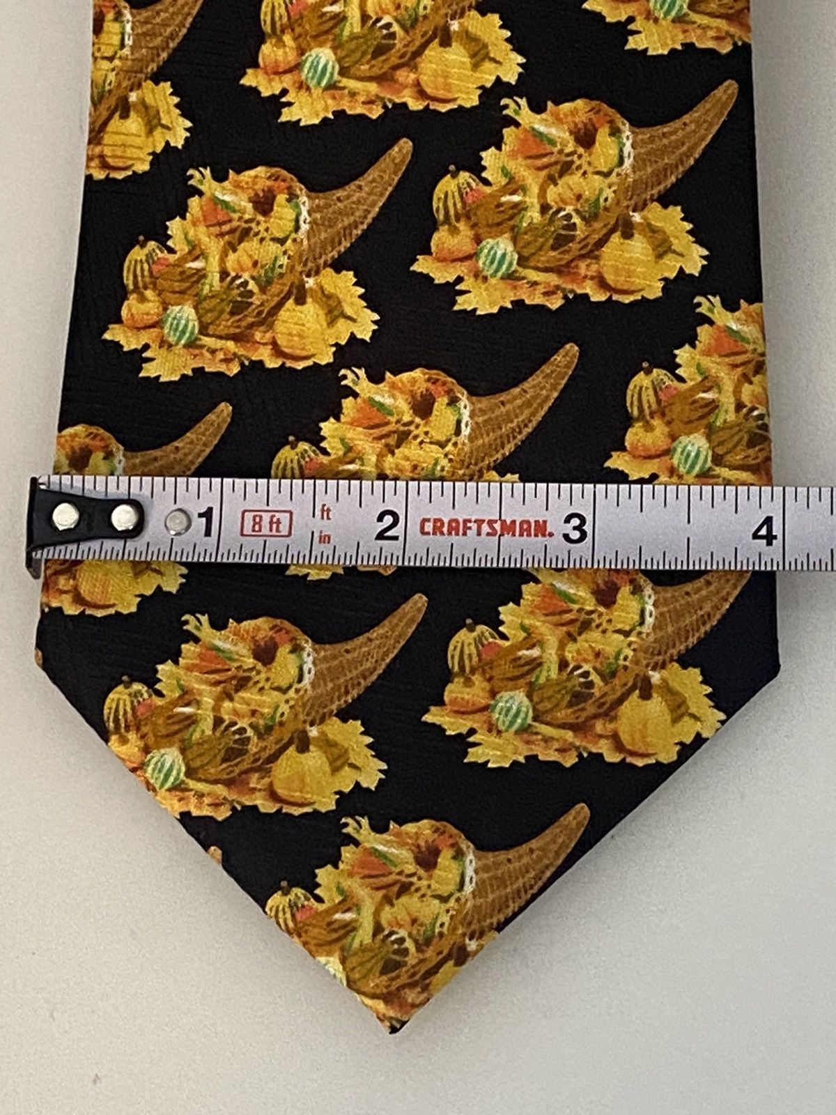 Vintage Wild Ties Cornucopia Repeat Wide Silk Tie Vintage Orange Blk Size ONE SIZE - 8 Thumbnail