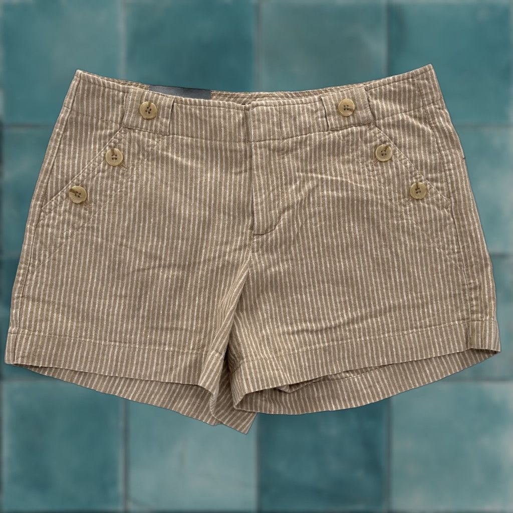 Banana Republic Banana Republic Martin Fit Linen Blend Shorts Women's 4 Brown Striped Low Rise Size 27" / US 4 / IT 40 - 1 Thumbnail