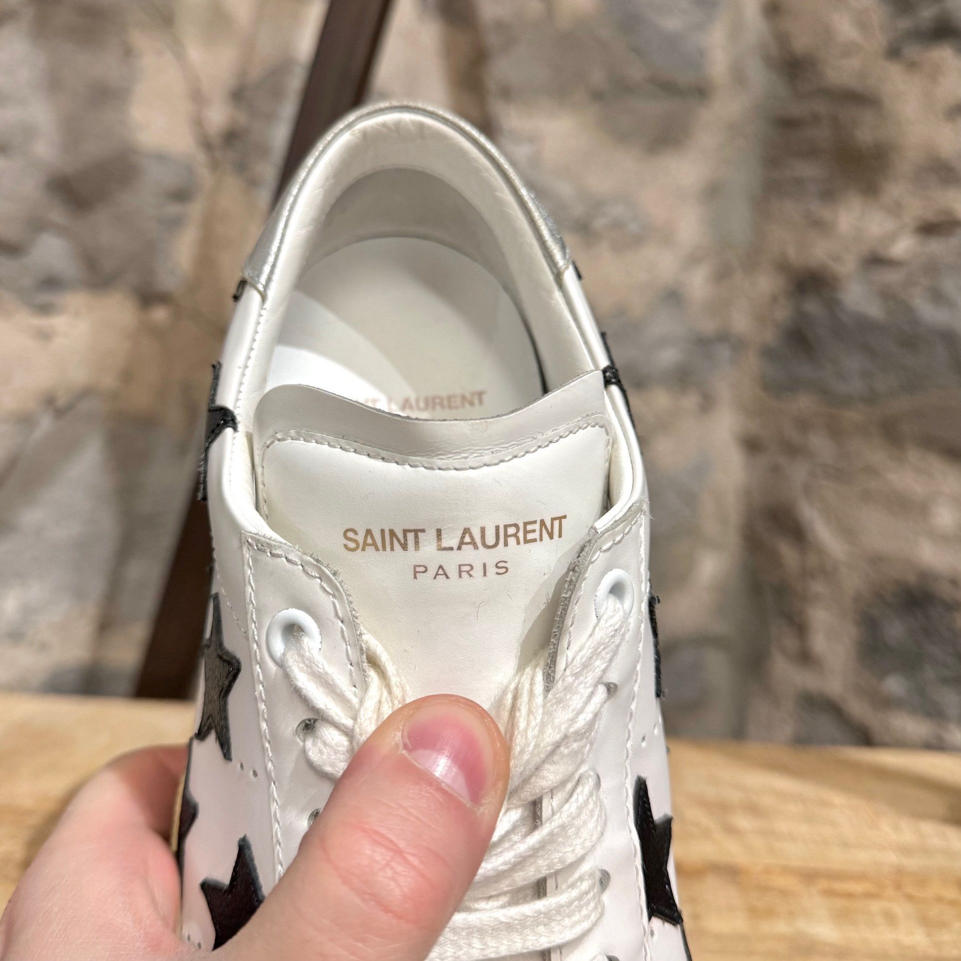 Saint Laurent Paris Saint Laurent White Leather Stars Appliqué Court Sneakers Size US 9.5 / IT 39.5 - 4 Thumbnail