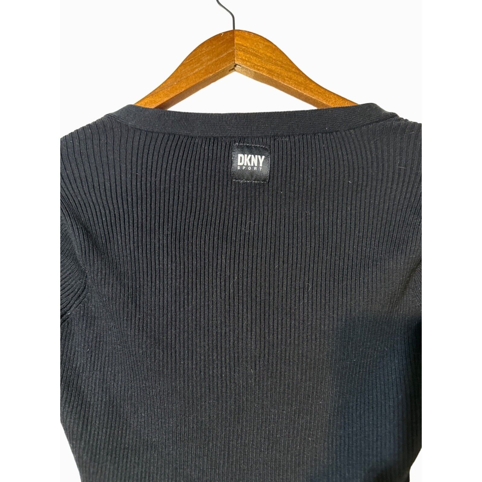DKNY DKNY Black Ribbed Henley Long-Sleeve Bodysuit Medium Size L / US 10 / IT 46 - 6 Thumbnail