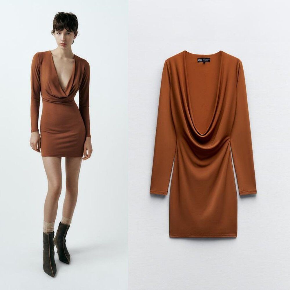 zara brown mini dress Zara Off The Shoulder Sweater Mini Dress