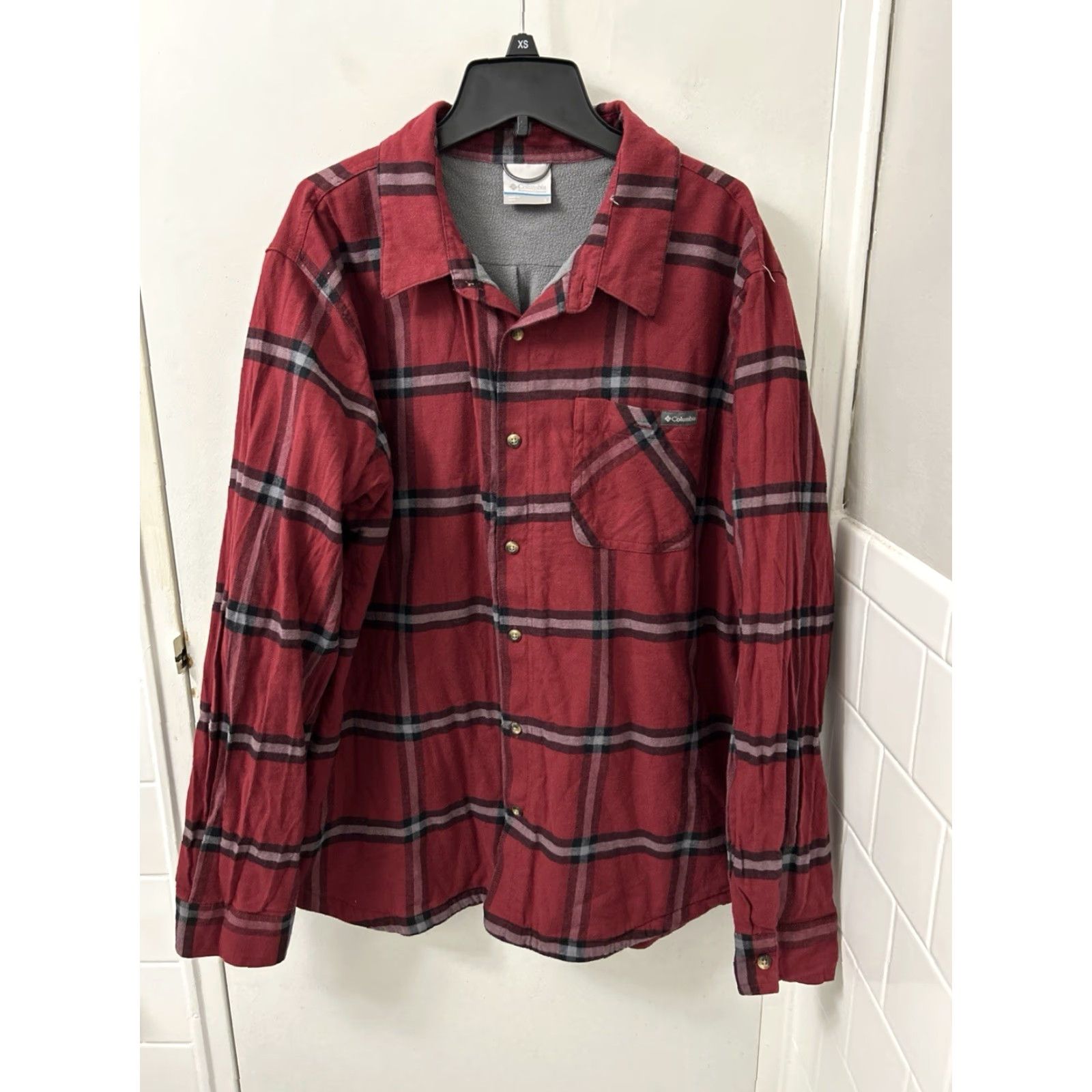 Vintage Columbia Shirt Jacket Mens Large Red Plaid Fleece Lined Shacket L/S Button-Up Chest Pocket Casual Fall Winter Size US L / EU 52-54 / 3 - 2 Thumbnail