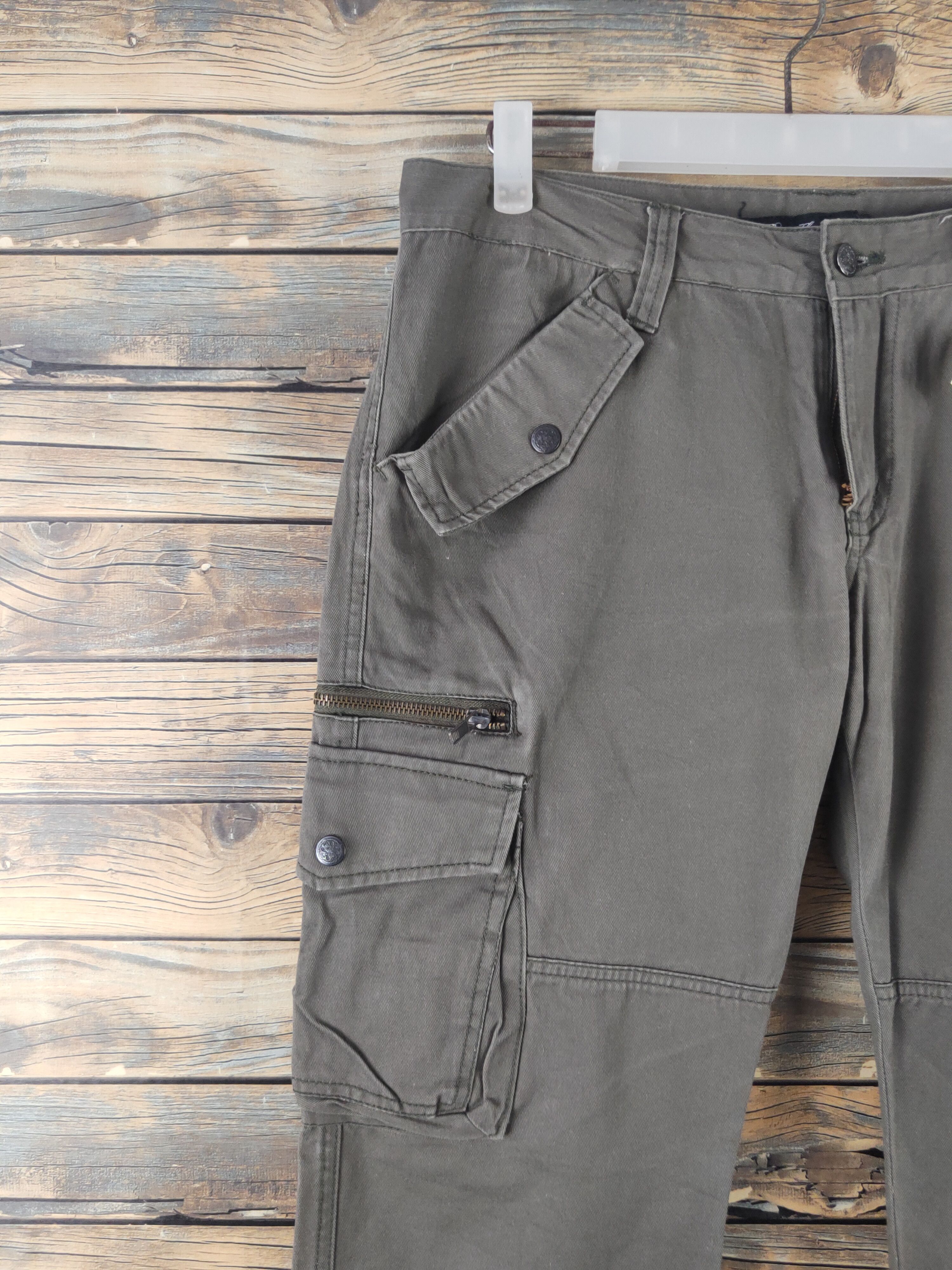 Japanese Brand DL Root Three Dark Olive Multipocket Cargo Pants #1911 Size 33" - 3 Thumbnail