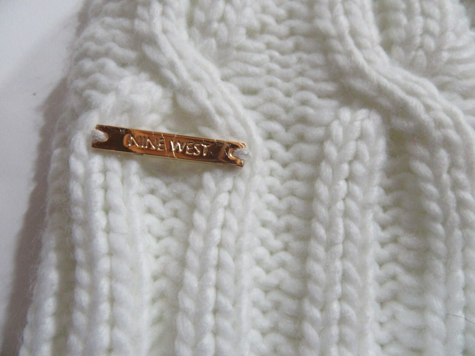 Nine West Nine West Cable Knit Beanie Cuff Hat with Pom Cream Size ONE SIZE - 4 Thumbnail