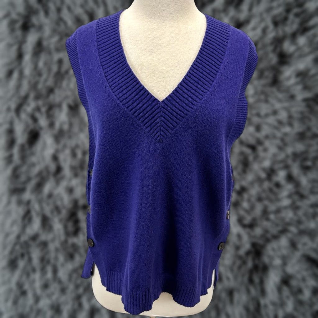 J. Jill VINTAGE J. Jill Sweater Vest Women's Small Purple Cotton Blend Knit Sleeveless V-Neck Oversized Buttons Academia Size S / US 4 / IT 40 - 1 Thumbnail