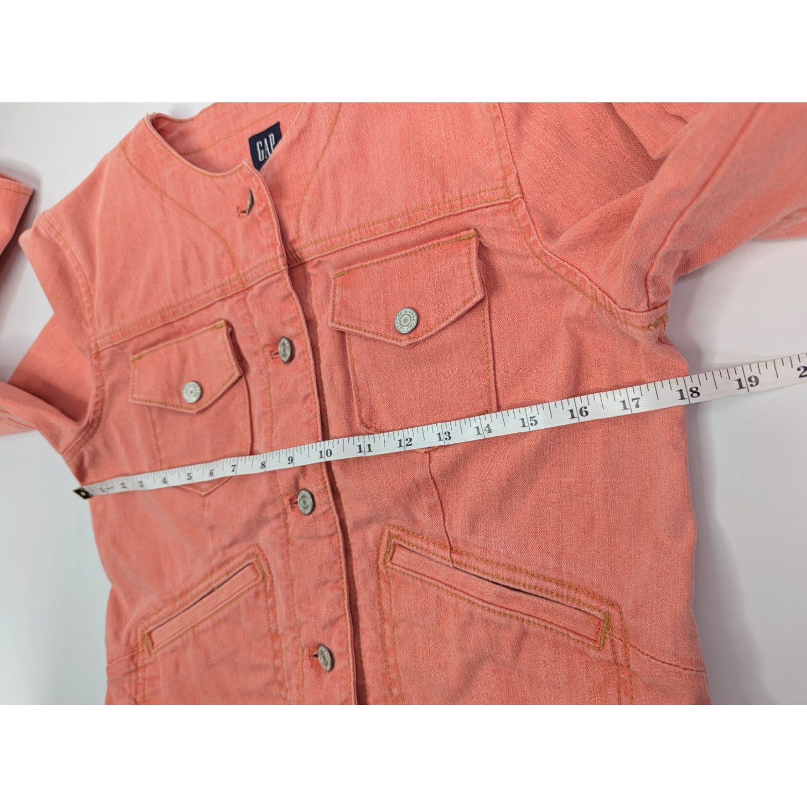 Gap VINTAGE Gap Peach Orange Denim Collarless Jacket Snap Cuffs Sz Small Stretch Rockabilly Size S / US 4 / IT 40 - 7 Thumbnail