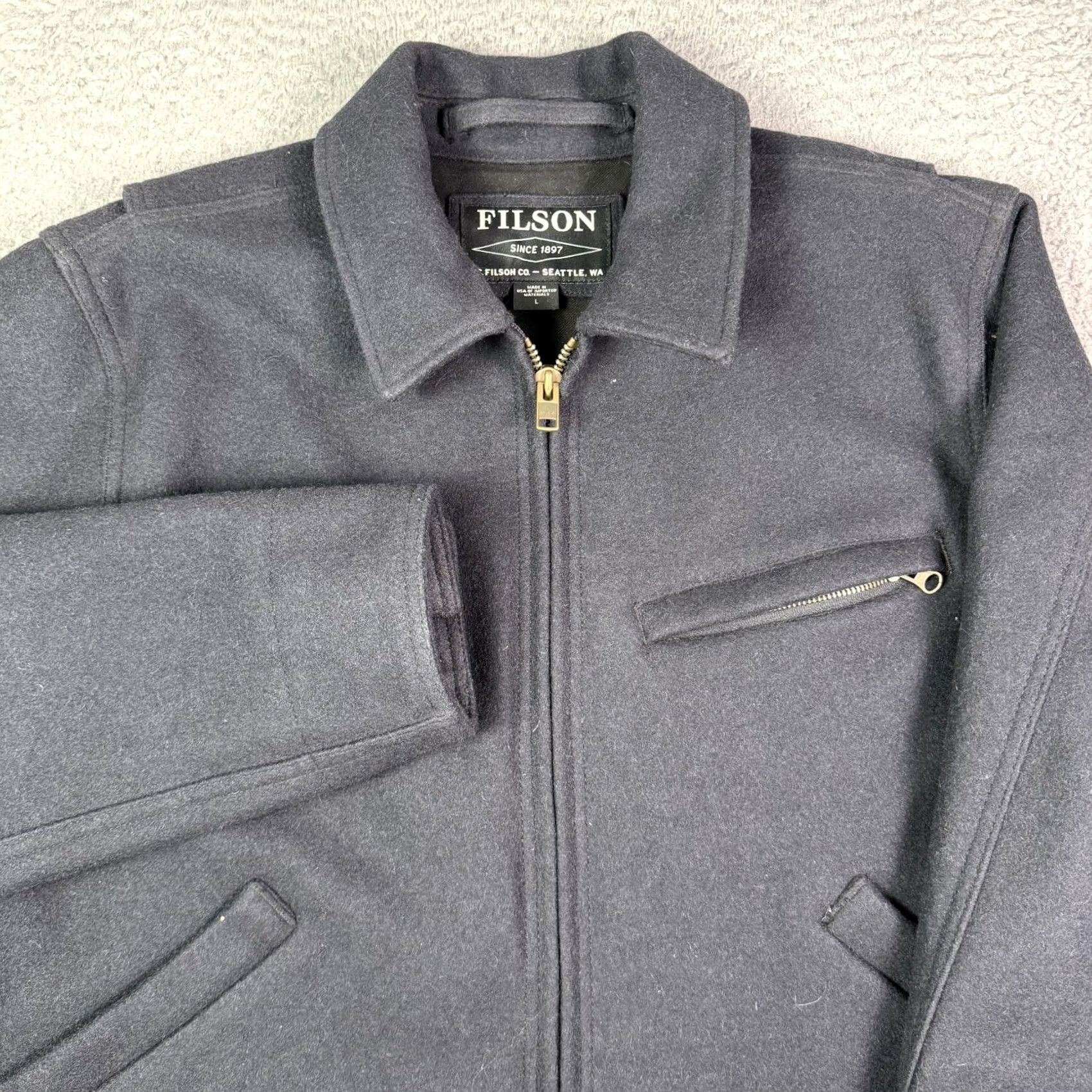 Filson VINTAGE Filson Mackinaw Work Jacket Mens Large Navy Blue Wool Full Zip Heavyweight Jacket Size US L / EU 52-54 / 3 - 2 Thumbnail