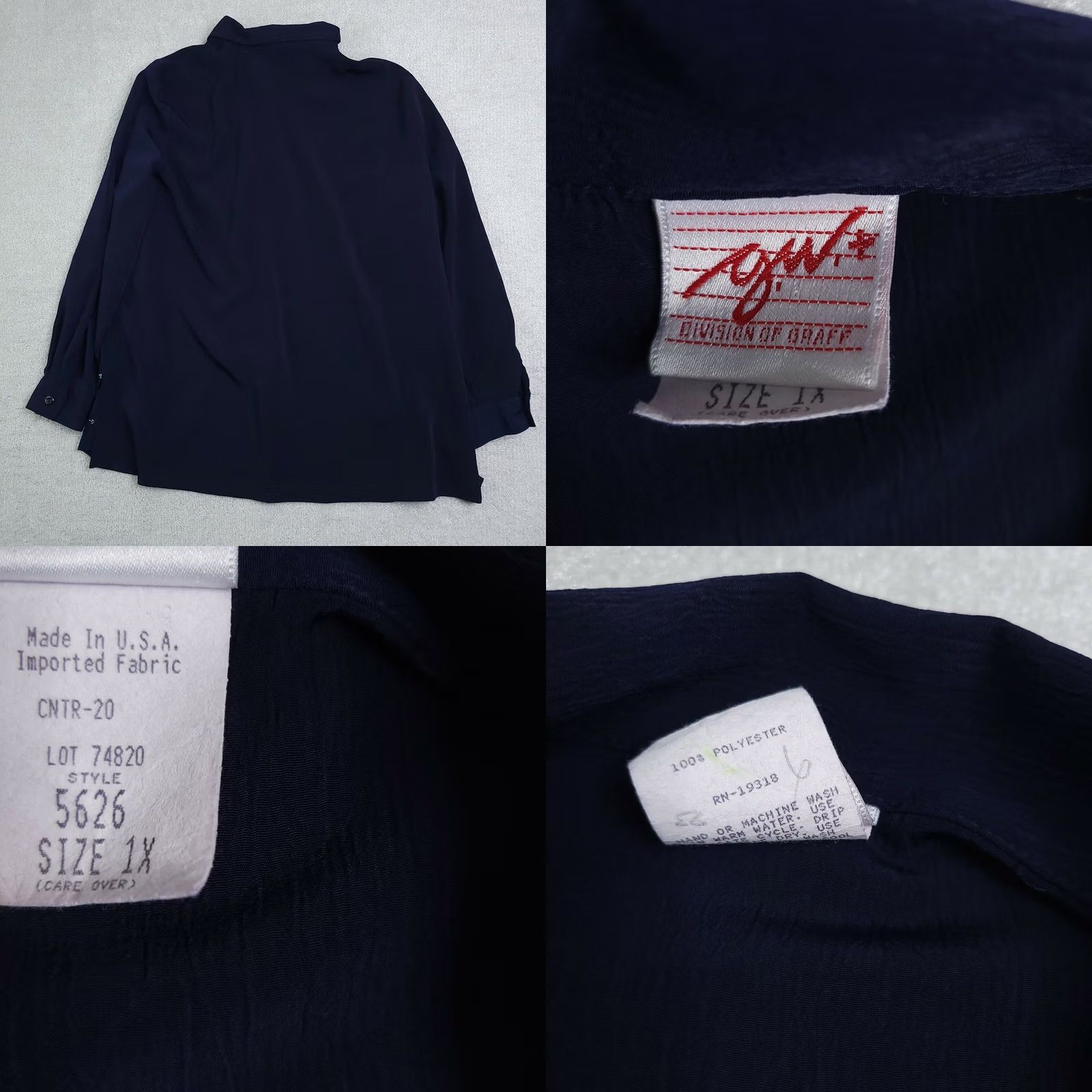 GRAFF VINTAGE Graff Blouse Women's 1X Blue Floral Polyester USA Made 90s Size XL / US 12-14 / IT 48-50 - 8 Thumbnail
