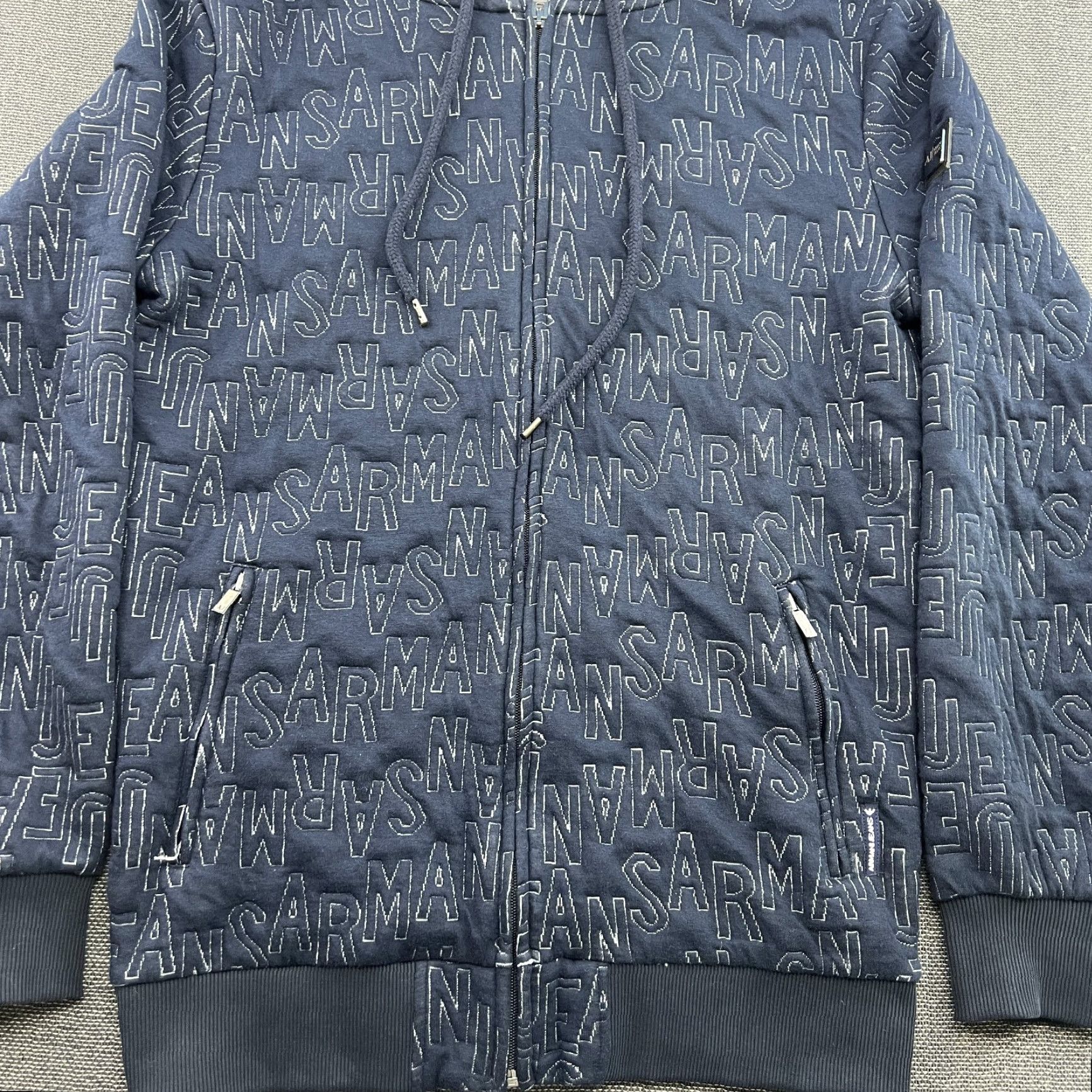 Vintage Armani Jeans MEns Hoodie Full Zip Hooded AOP All Over Print Blue Large L Mens Shirt? Size US 33 - 2 Thumbnail