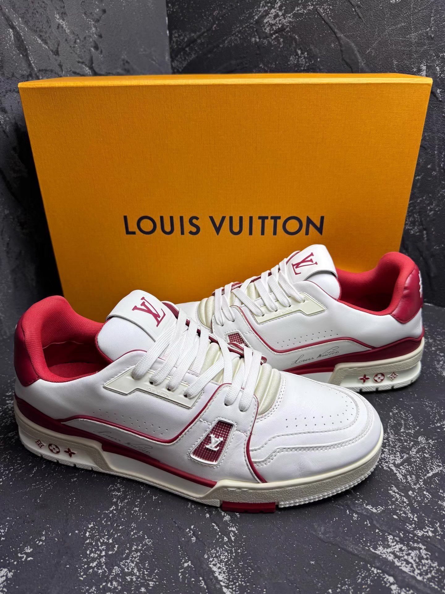 Louis Vuitton LV Trainer White Red 54 Print Heel Q10 Size US 9 / EU 42 - 3 Thumbnail