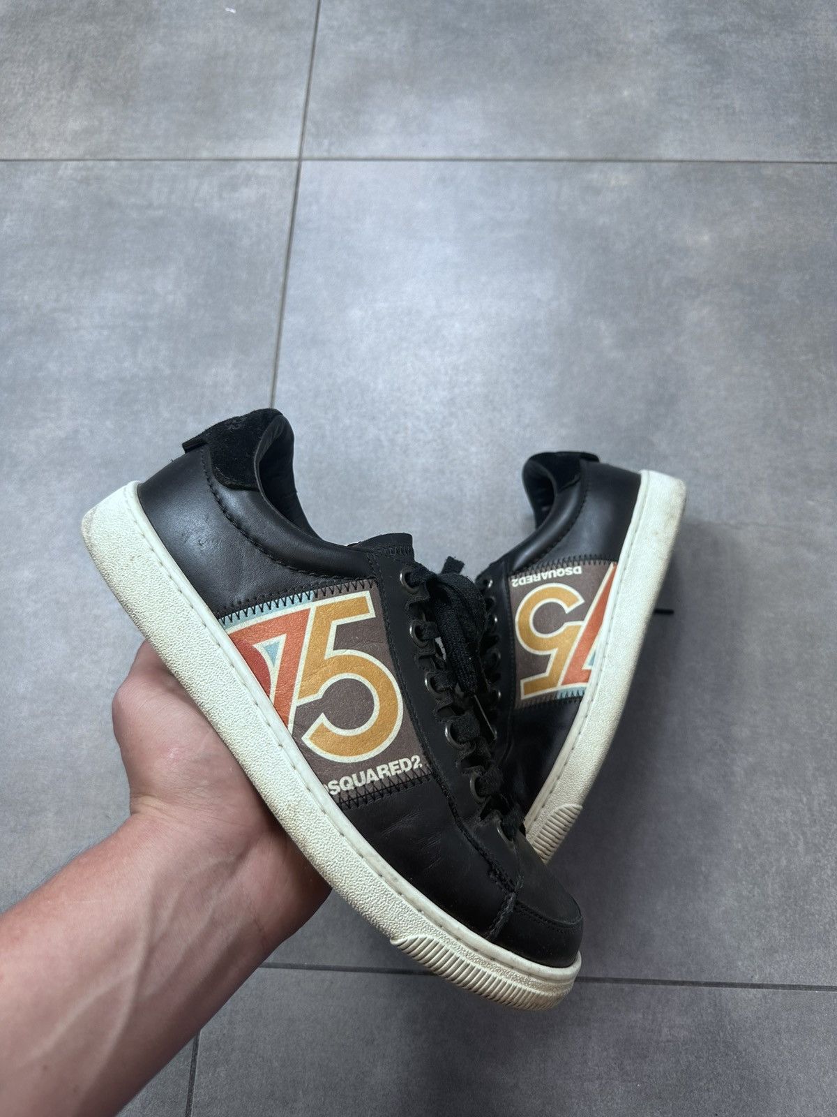 Dsquared2 Dsquared2 Black Men’s Leather Sneakers Size EUR 40,5 Size US 8.5 / EU 41-42 - 2 Thumbnail