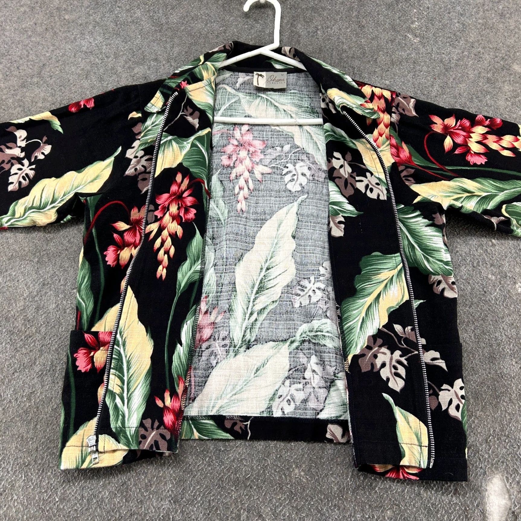 Vintage VINTAGE Ohana Classics Jacket Womens M Black Floral Full Zip Lightweight Cotton Blend Rayon Size M / US 6-8 / IT 42-44 - 6 Thumbnail