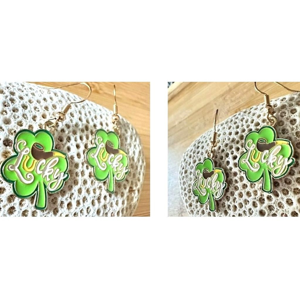 Handmade St Patricks Day Shamrock Earrings Lucky Hand Painted Metal N Size ONE SIZE - 9 Thumbnail